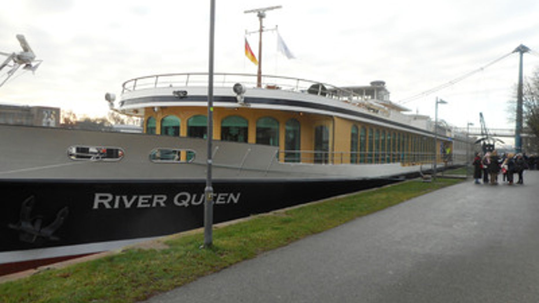The Uniworld River Queen docked in Frankfurt.