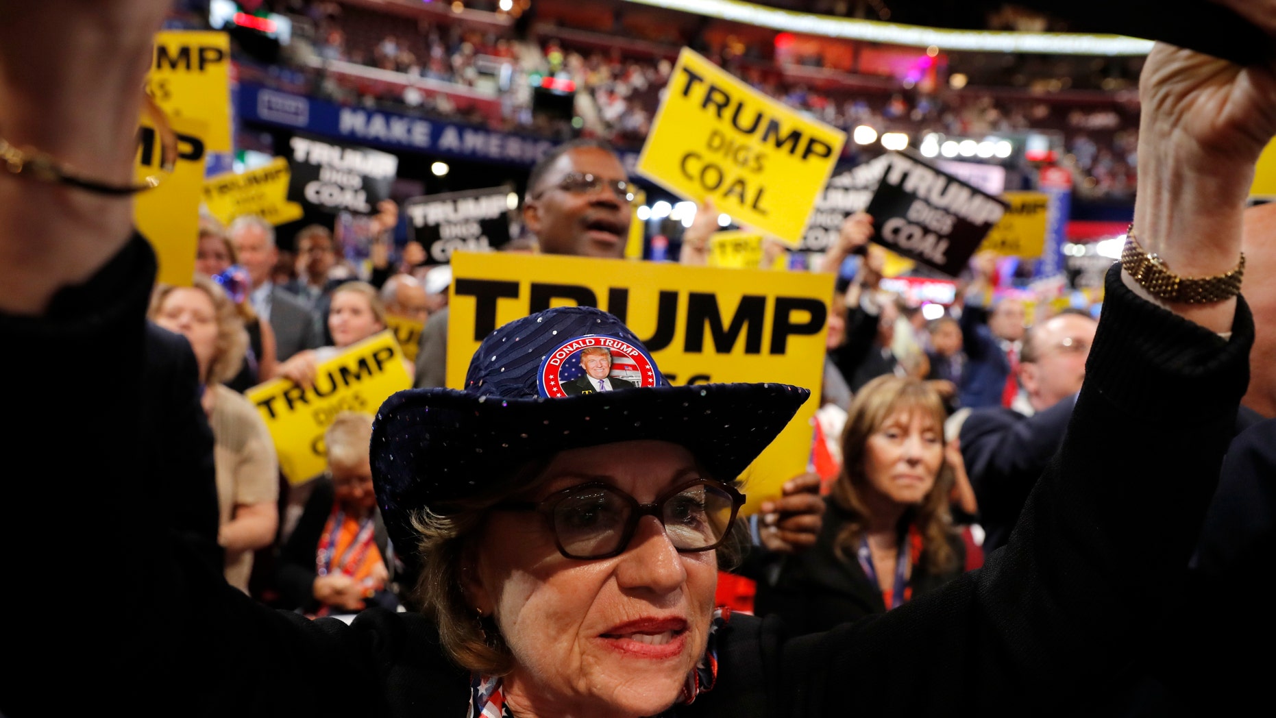 Trump supporter Carol Sides celebrates at the Republican National Convention in Cleveland, Ohio, U.S. July 19, 2016.
