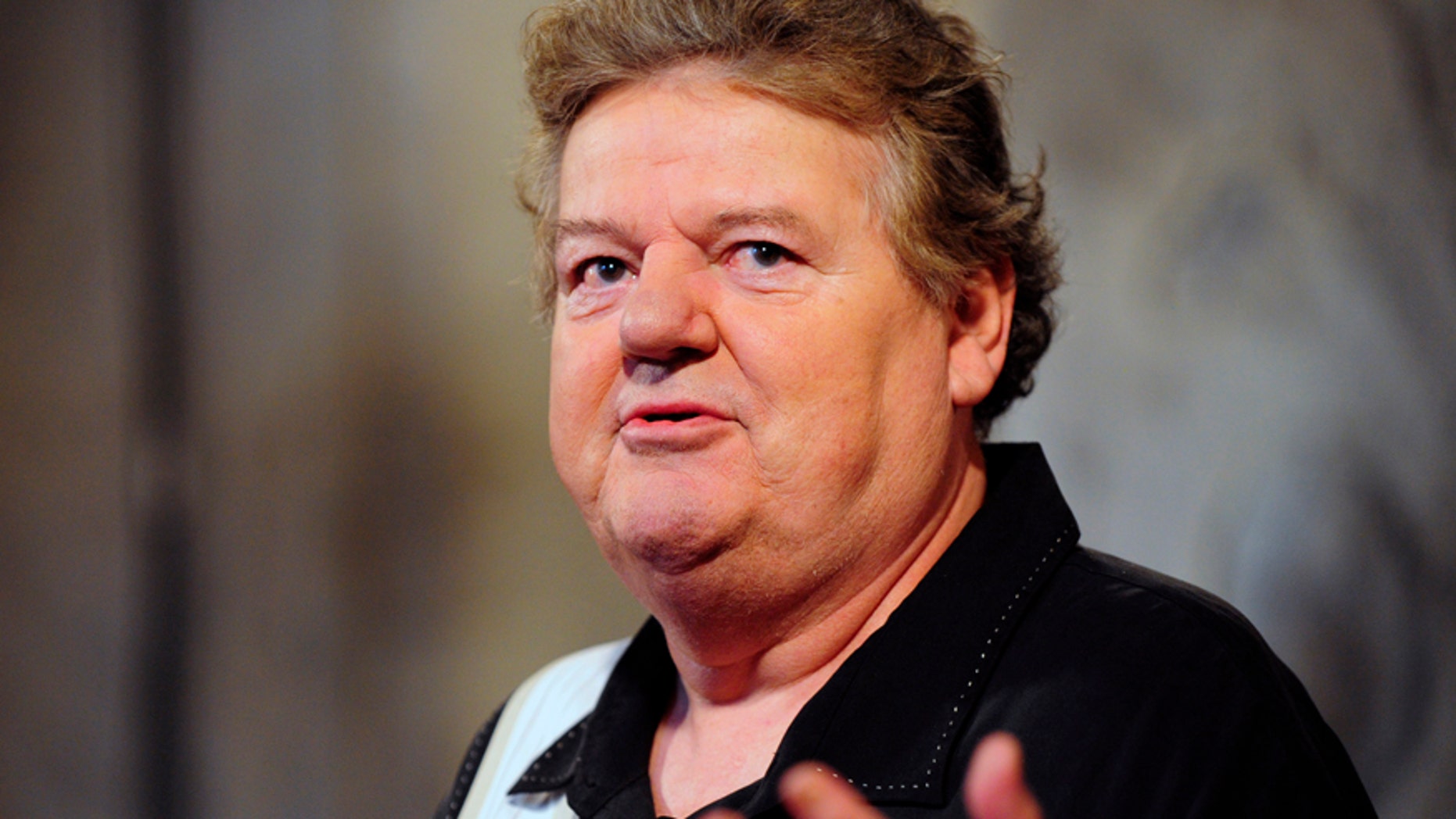 Actor Robbie Coltrane talks during a media preview of The Wizarding World of Harry Potter-Diagon Alley at the Universal Orlando Resort in Orlando, Florida June 19, 2014.
