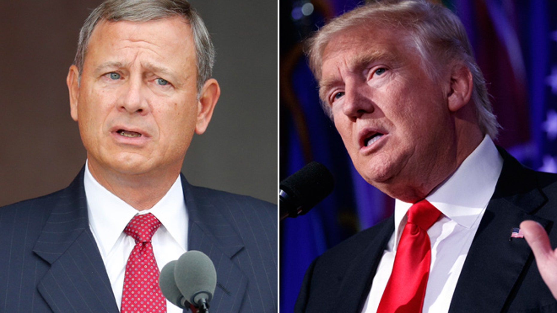 Pictured here is Chief Justice John Roberts, left, and President-elect Donald Trump, right.