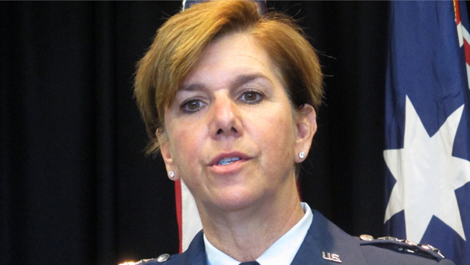 Tuesday, March 8, 2016: Gen. Lori Robinson, the commander of the Pacific Air Forces, talks to reporters at the U.S. Embassy in Canberra, Australia.
