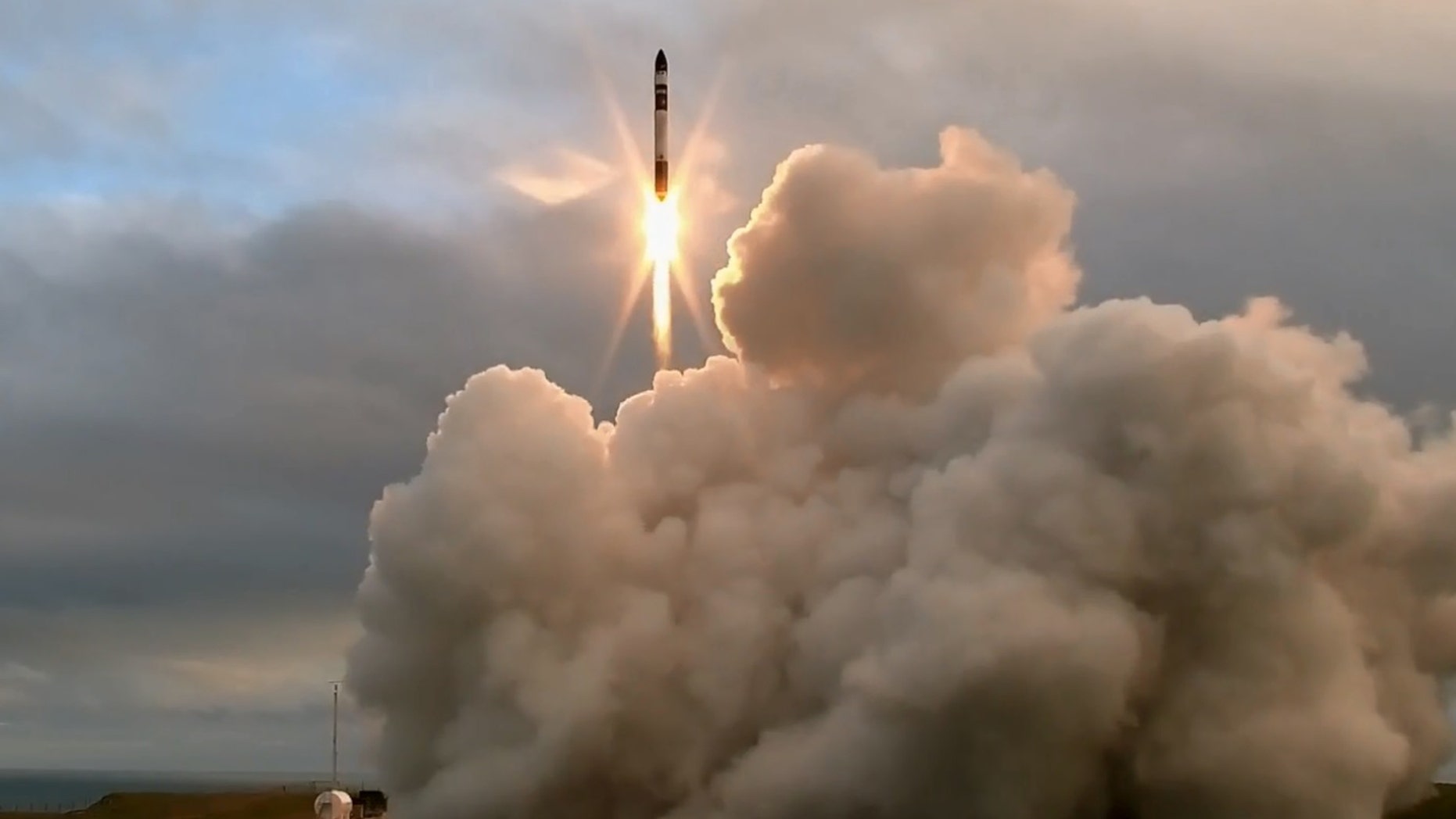 Rocket Lab's first Electron booster launches into space from the Mahia Peninsula in New Zealand on May 25, 2017. The rocket's upper stage failed to reach its intended orbit, company representatives said.