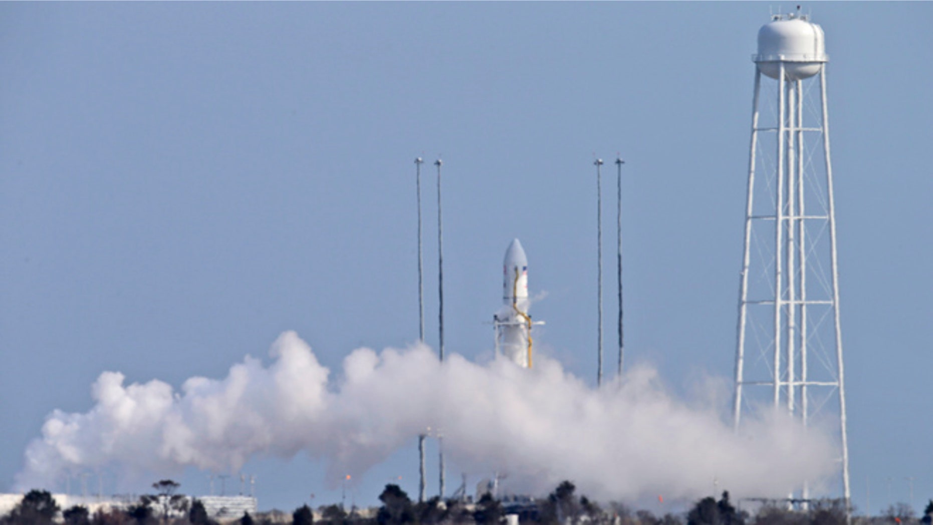 April 17, 2013: Orbital Sciences Corp. Antares rocket vents fuel as it sits on the launch pad at the NASA facility on Wallops Island Va.