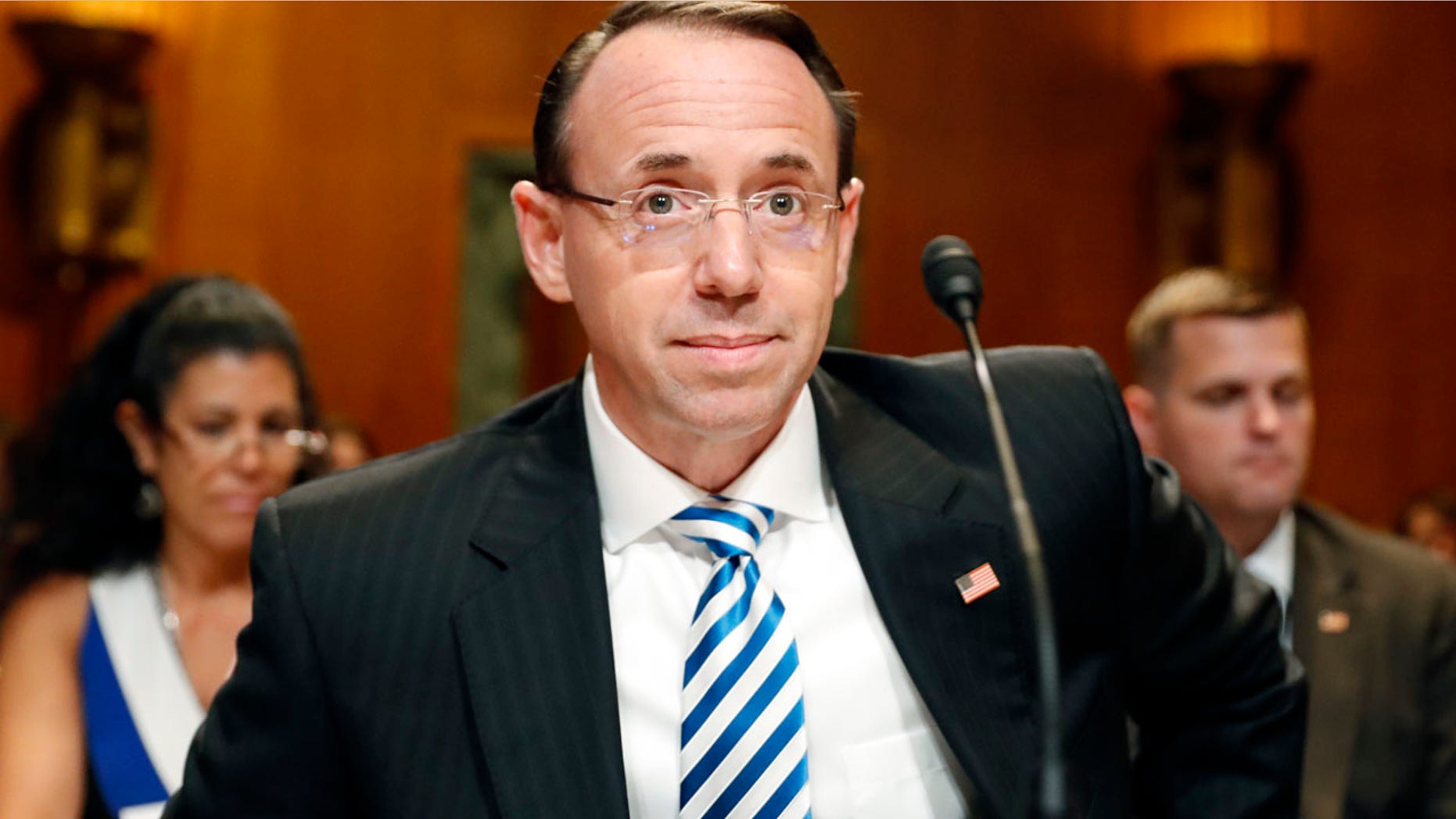 Deputy Attorney General Rod Rosenstein prepares to testify on Capitol Hill in Washington, Tuesday, June 13, 2017, before a Senate Appropriations subcommittee hearing on the Justice Department's fiscal 2018 budget. Rosenstein said he has seen no evidence of good cause to fire the special prosecutor overseeing the Russia investigation. (AP Photo/Alex Brandon)