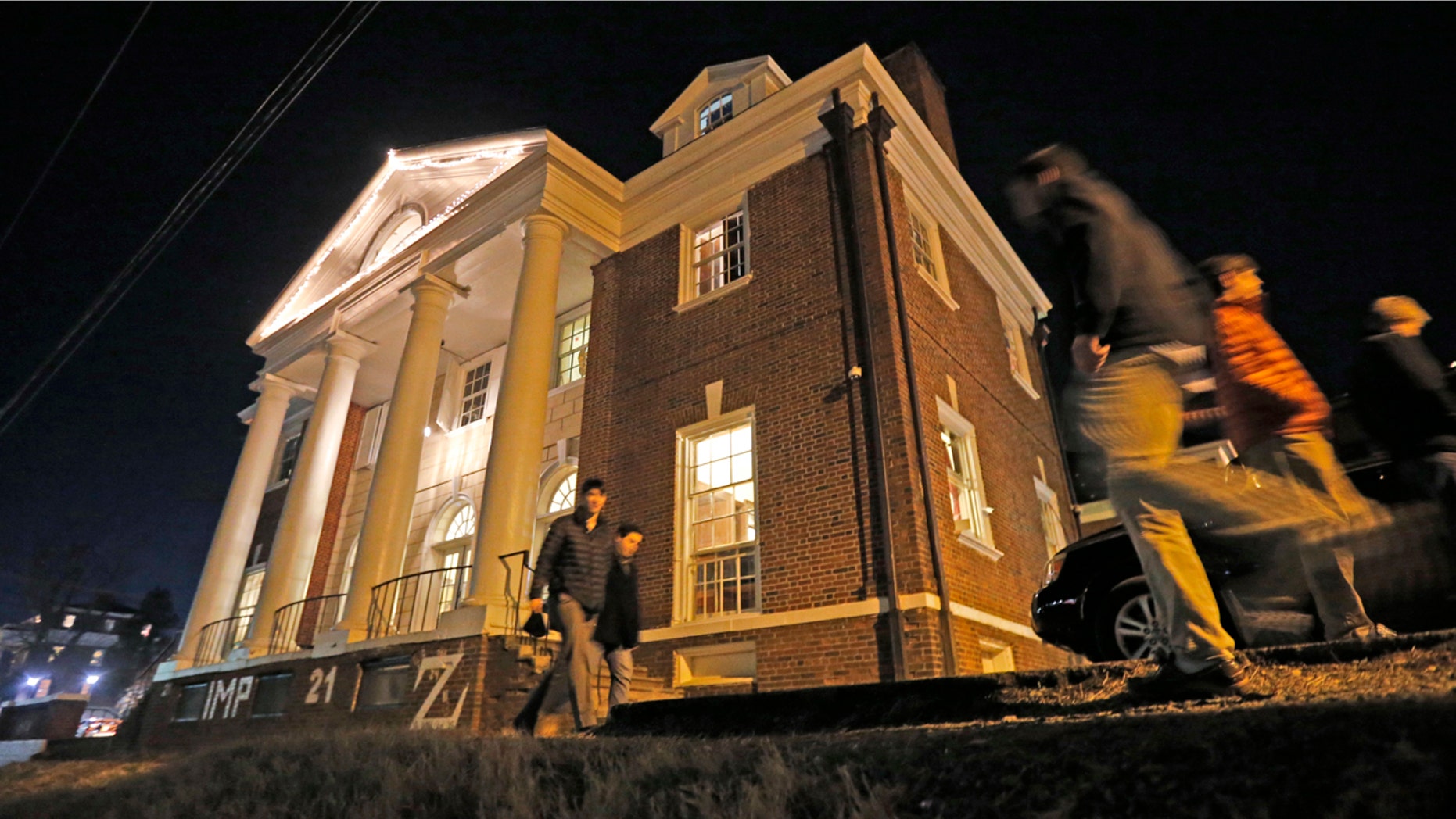 Jan. 15, 2015: Students participating in rush pass by the Phi Kappa Psi house at the University of Virginia in Charlottesville, Va.