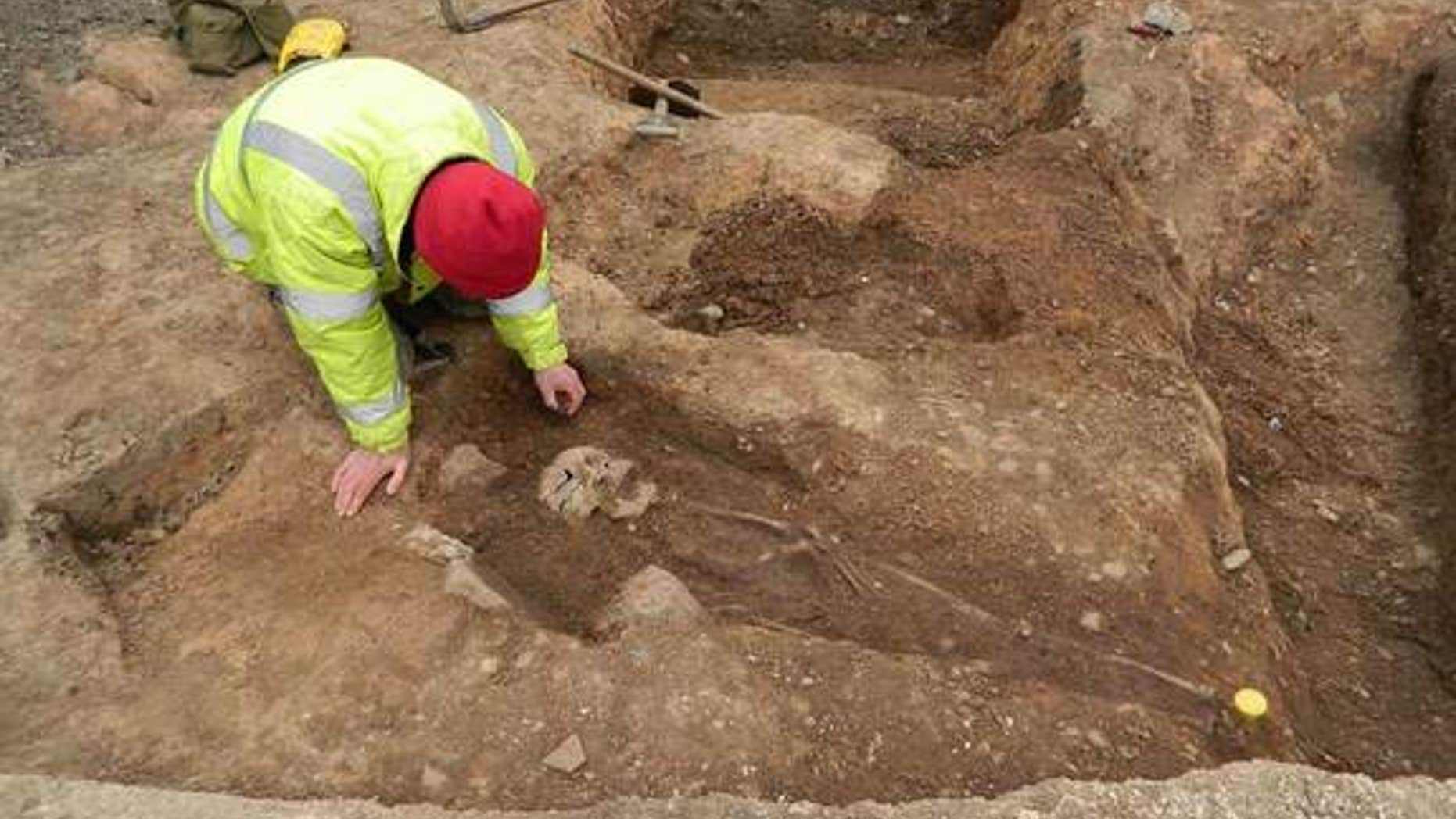 The Roman cemetery unearthed in Leicester, England, included pagan and Christian burials, Here, a Christian burial being excavated.