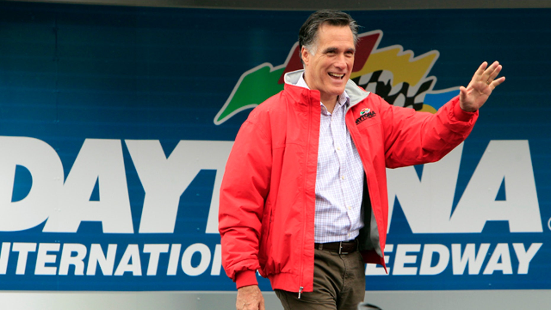 Feb. 26, 2012: Republican presidential candidate, former Massachusetts Gov. Mitt Romney greets fans during activities before the NASCAR Daytona 500 Sprint Cup series auto race at Daytona International Speedway in Daytona Beach, Fla..