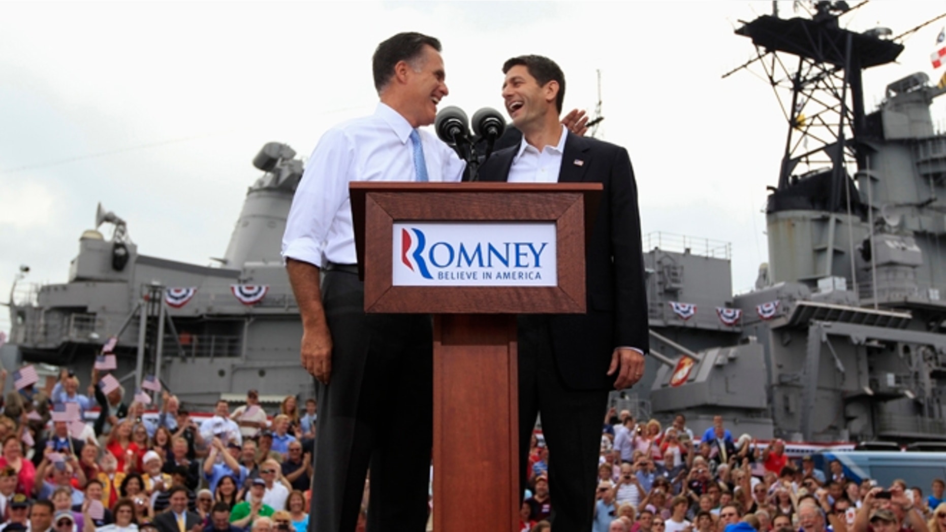Aug. 11, 2012: Mitt Romney joins Rep. Paul Ryan as he announces the Wisconsin congressman as his running mate in Norfolk, Va.