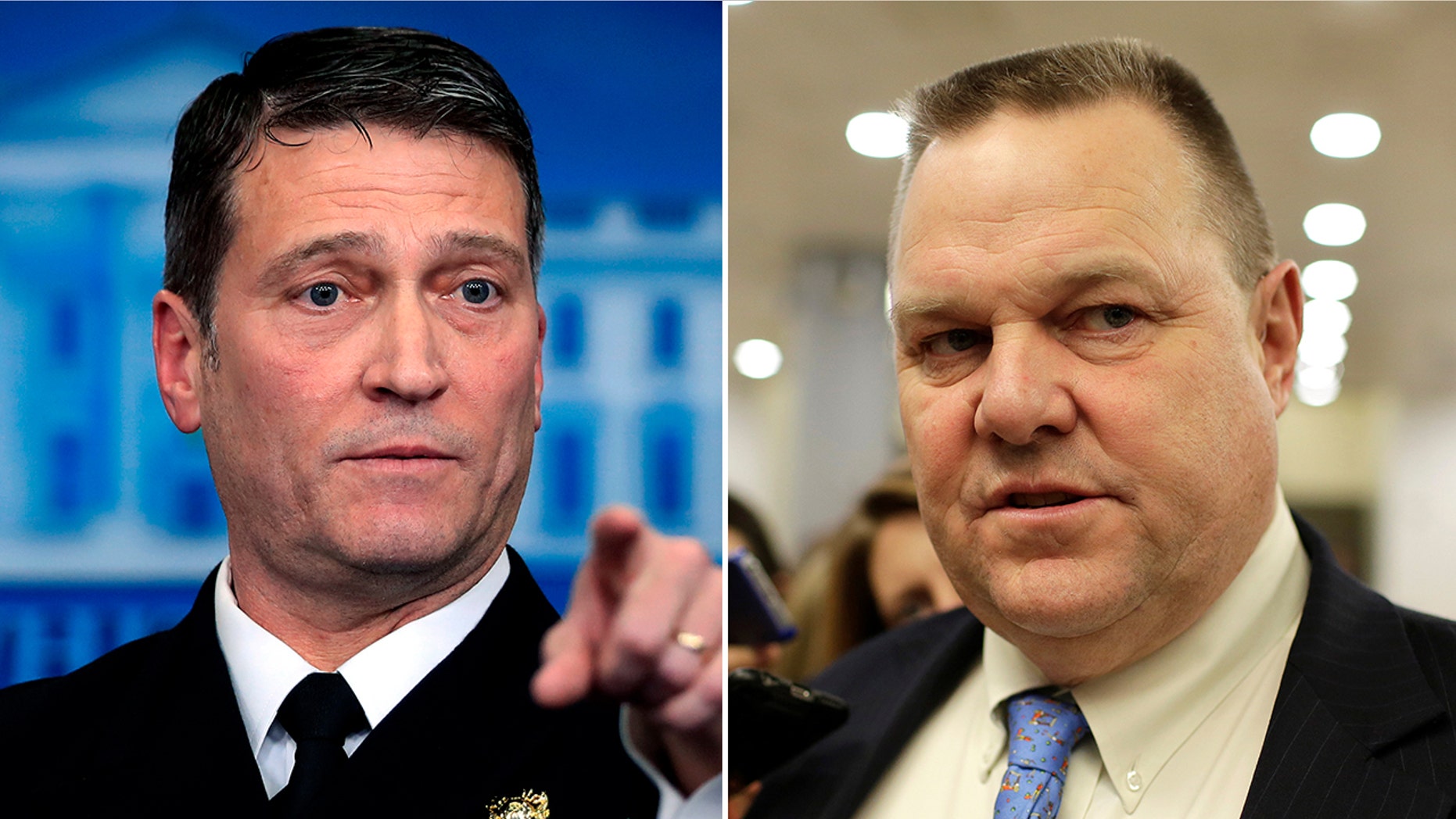 Dr. Ronny Jackson , left, withdrew from consideration to lead the Department of Veterans Affairs after criticism from U.S. Sen. Jon Tester, D-Mont.