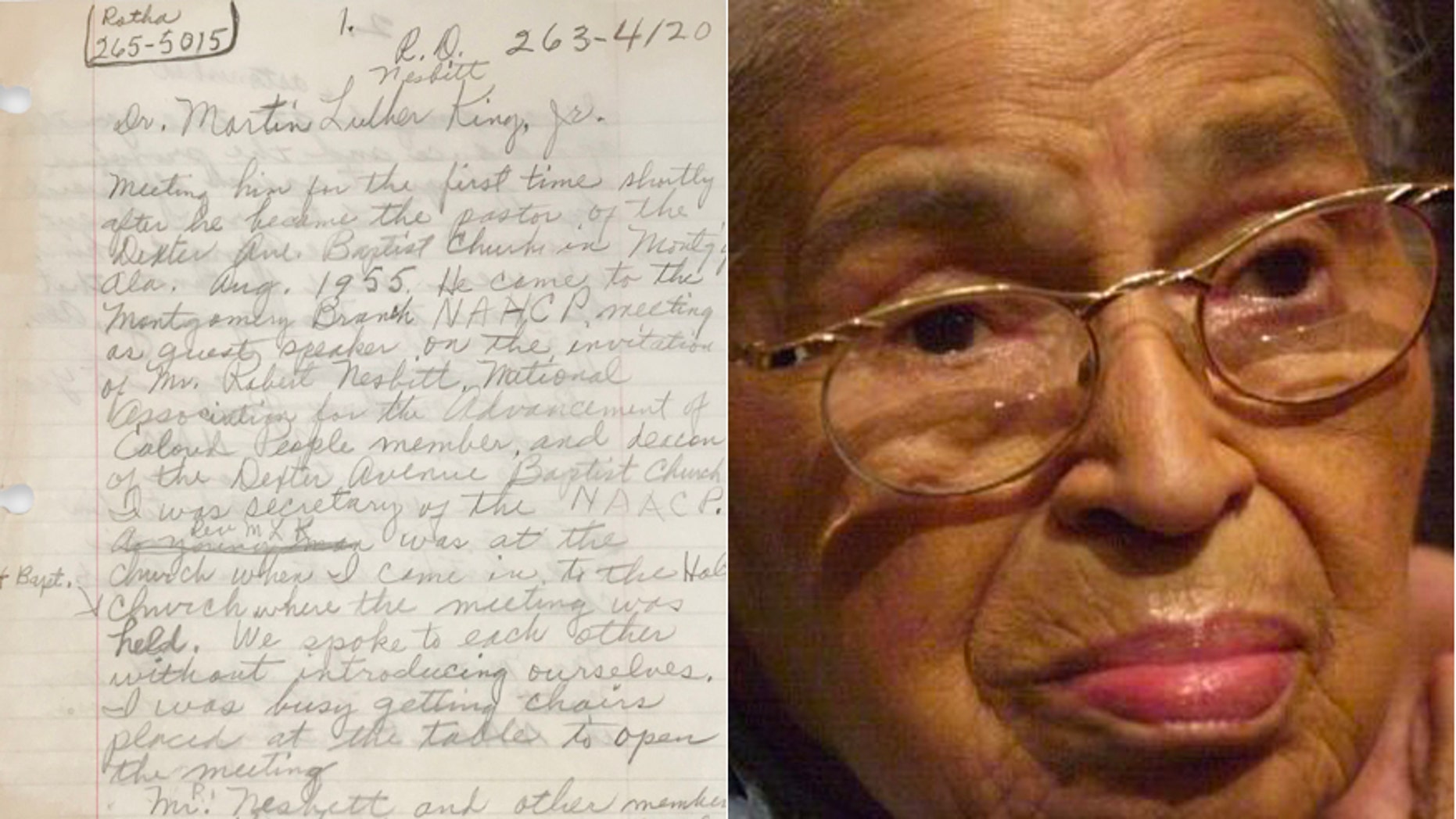 Rosa Parks' letter to Dr. Martin Luther King Jr./file photo of Rosa Parks (Guernsey's Auction House/AP)