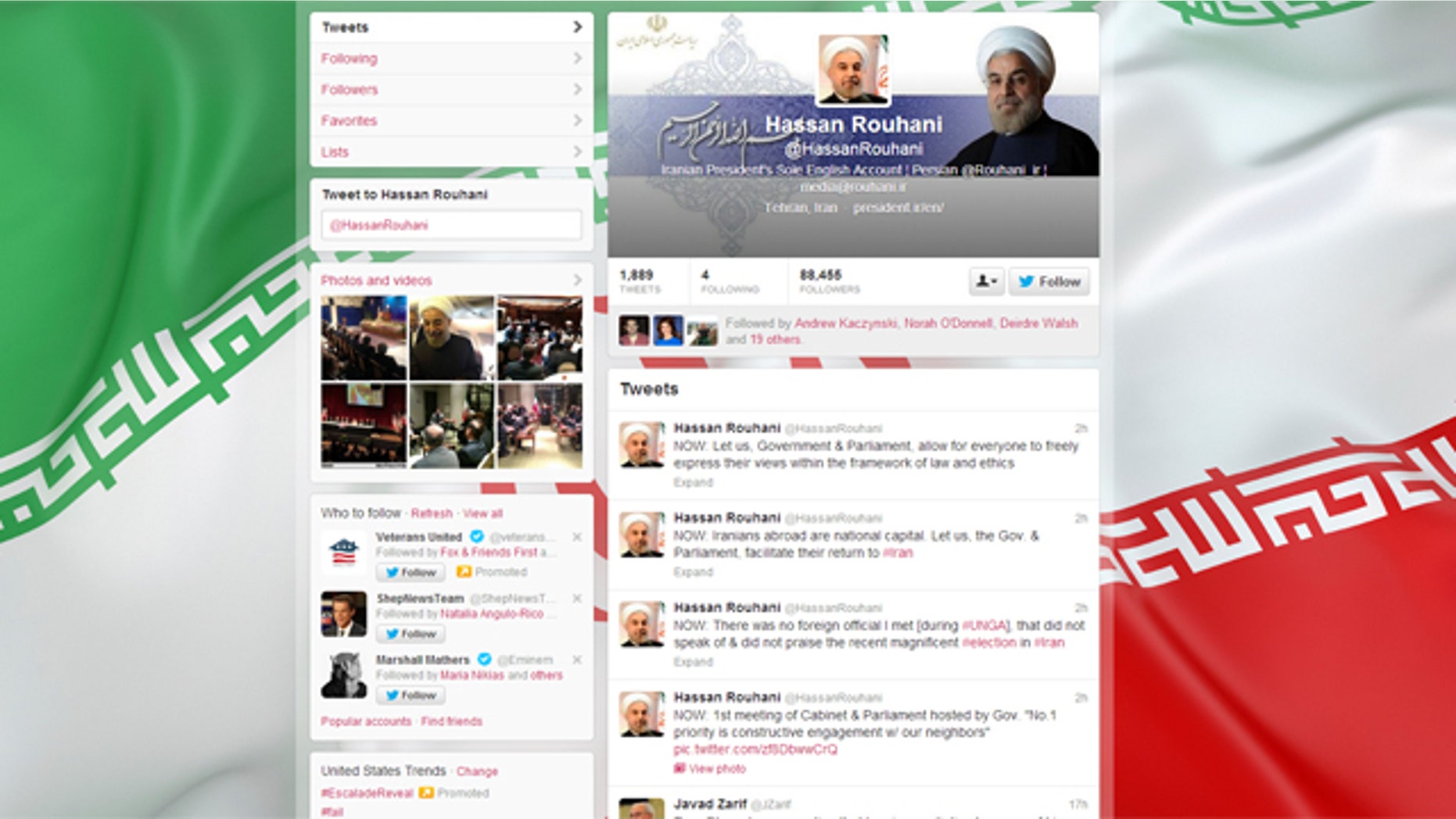 Oct. 1, 2013: The Twitter feed of Iranian President Hassan Rouhani.