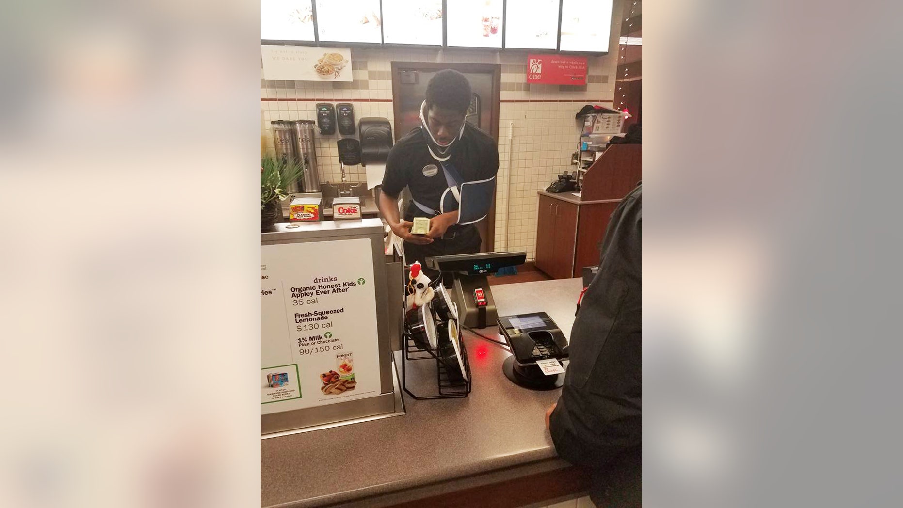 Jakeem Tyler, who was recently injured in a car accident, returned to work at Chick-fil-A because he didn't want to let his fellow workers down.