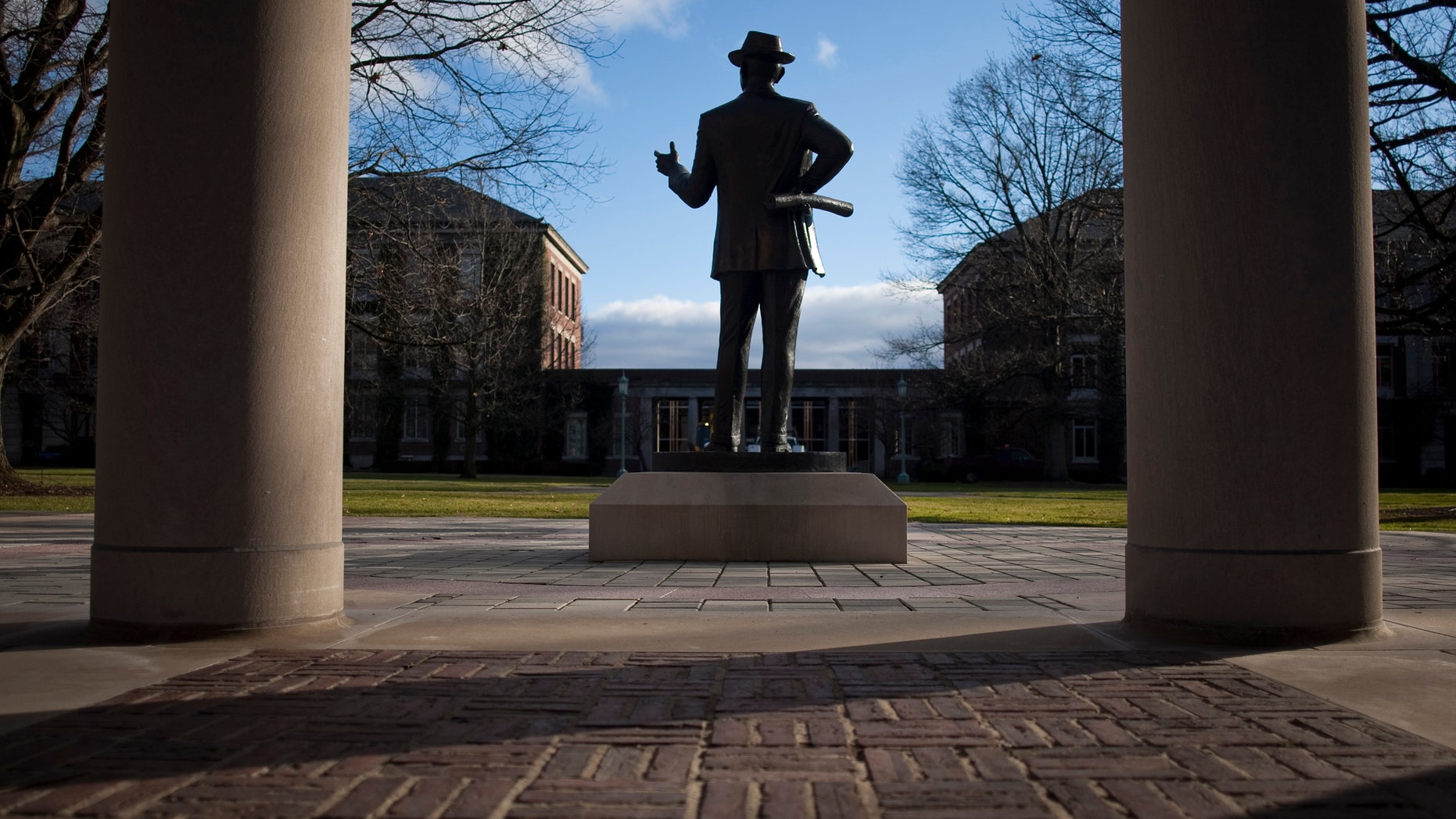 A statue of Eastman Kodak founder George Eastman stands on the University of Rochester campus in Rochester, New York, December 23, 2011.