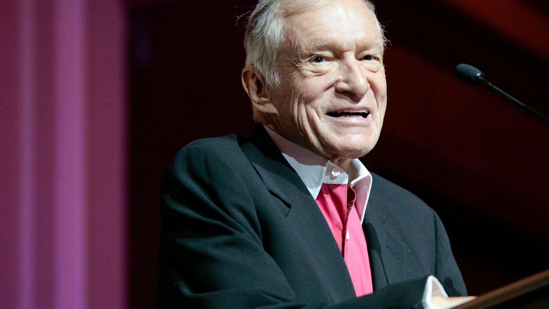 Hugh Hefner, founder, editor-in-chief and creative officer of Playboy, speaks as he is honored with the Hollywood Distinguished Service Award in Memory of Johnny Grant by the Hollywood Chamber of Commerce in Hollywood, California June 7, 2012.