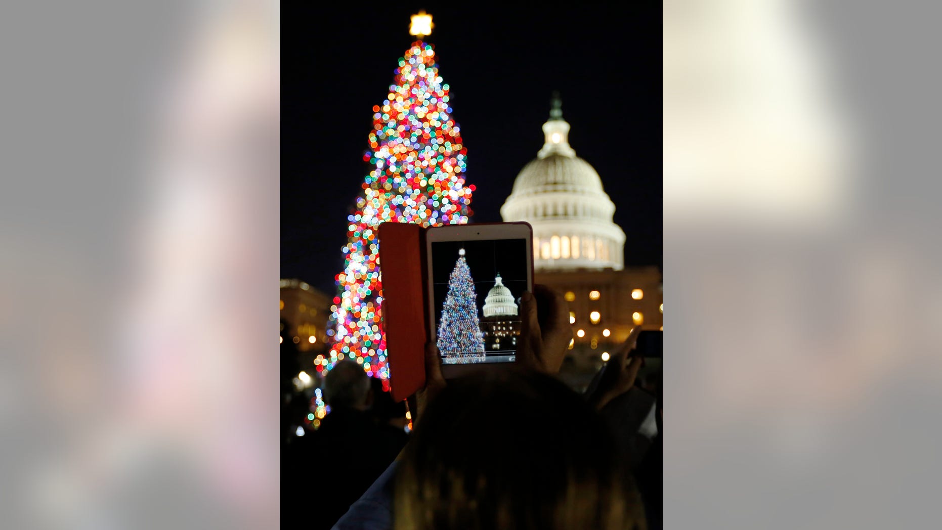 A woman takes a picture with her iPad Mini during the official lighting ceremony of the U.S. Capitol Christmas Tree in Washington December 4, 2012. (REUTERS/Jason Reed)