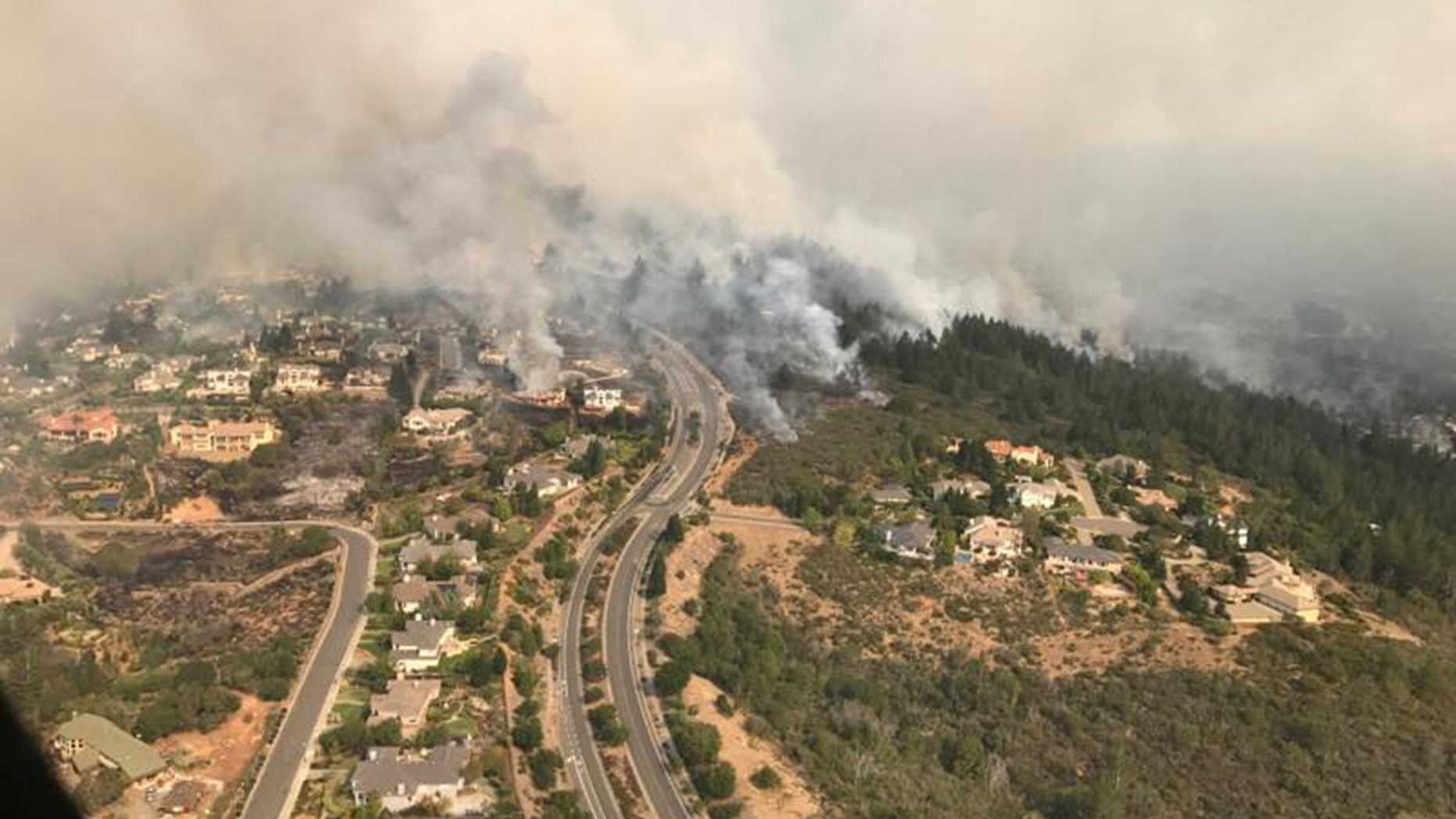 An aerial photo of the devastation left behind from the North Bay wildfires north of San Francisco, California, October 9, 2017. California Highway Patrol/Golden Gate Division/Handout via REUTERS ATTENTION EDITORS - THIS IMAGE WAS PROVIDED BY A THIRD PARTY - RC156B4BE110