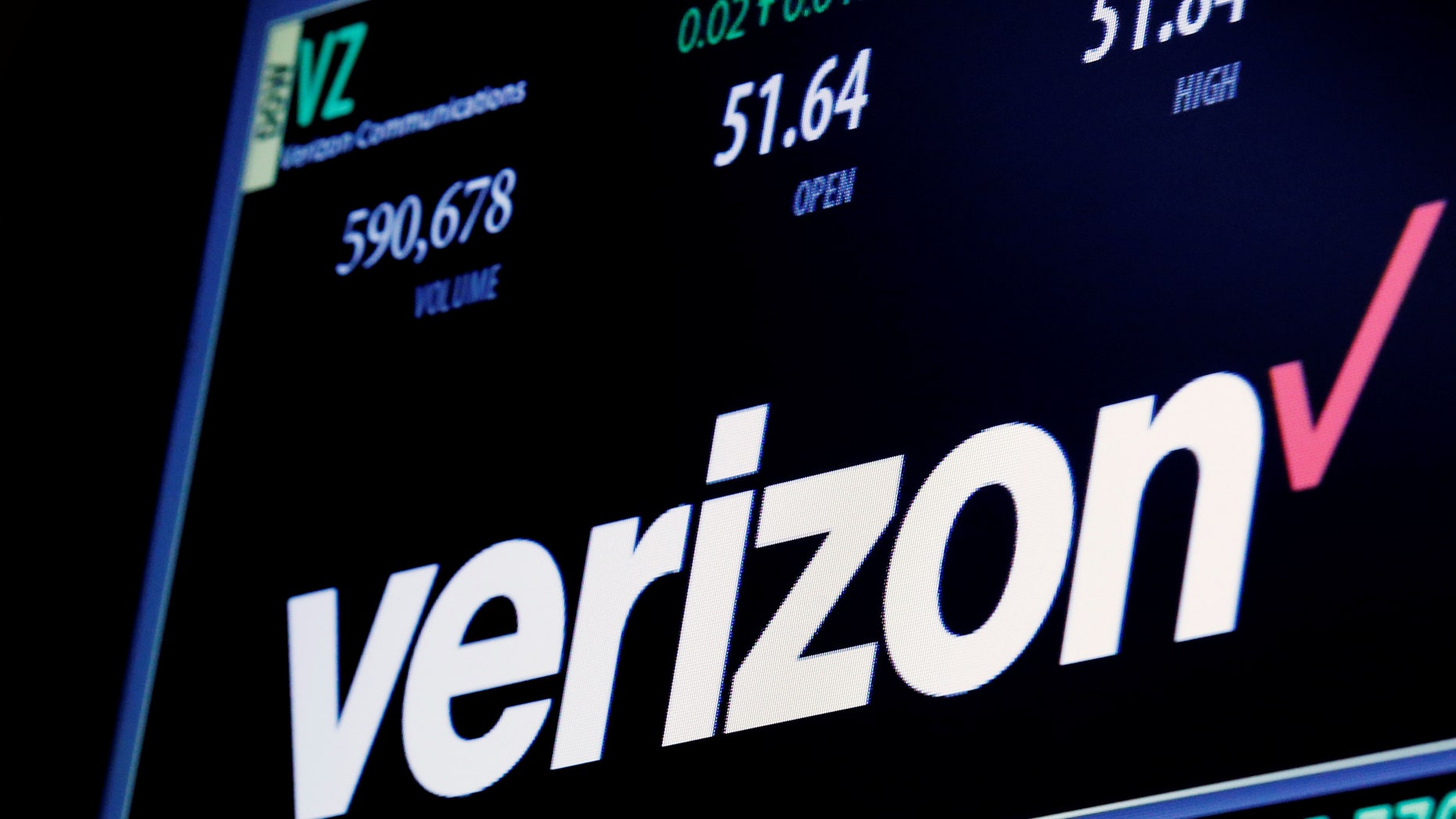 The ticker and trading information for Verizon is displayed on June 9, 2016.