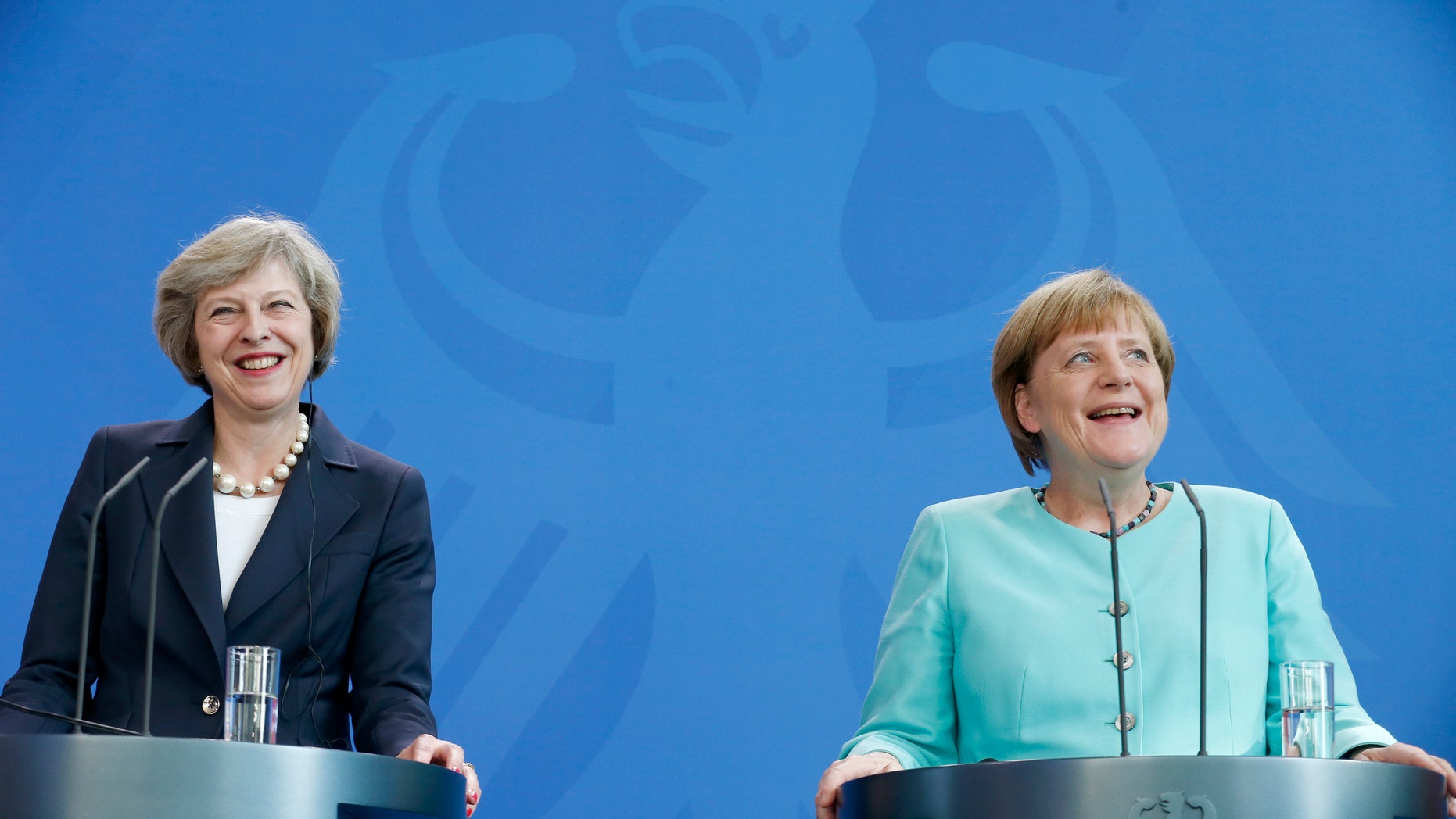 German Chancellor Angela Merkel and British Prime Minister Theresa May in Berlin.