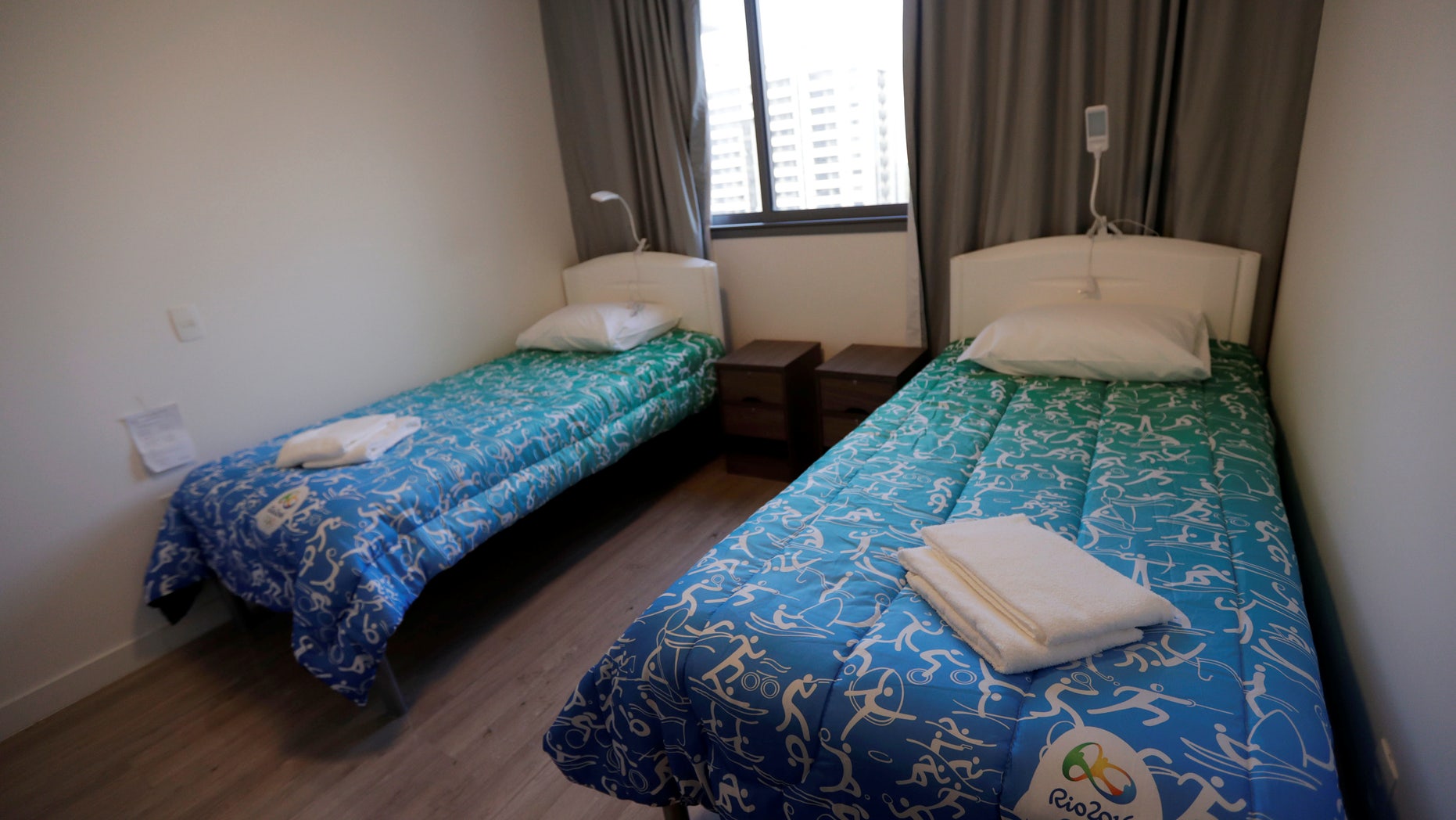 Beds are seen inside a room at the Athletes Village in Rio de Janeiro.