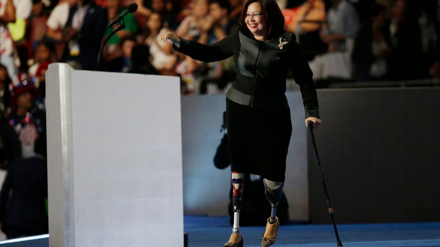 Sen. Tammy Duckworth, seen in this file photo from July 2016, announced that she and her husband are expecting their second child this spring.