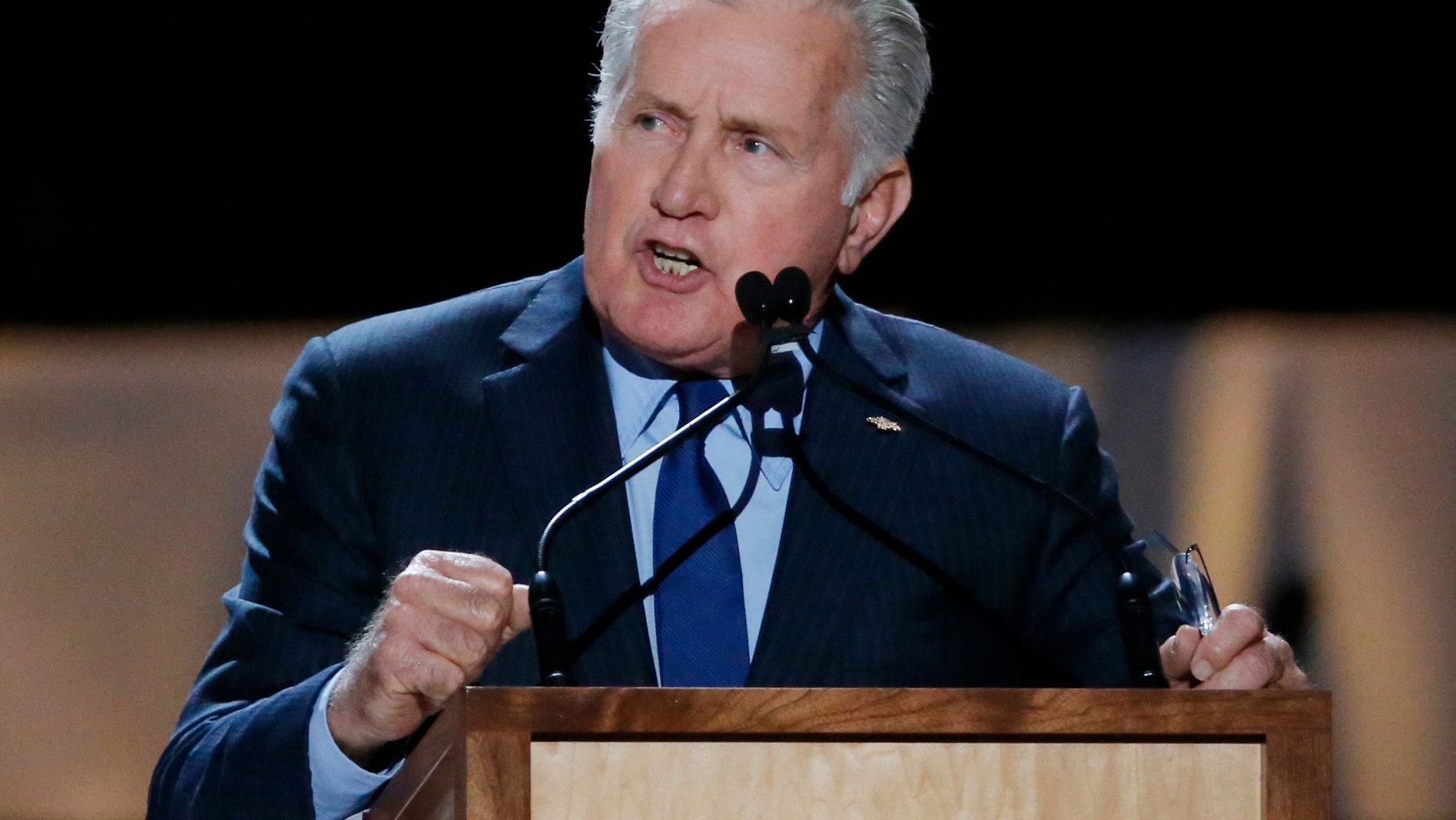 Actor Martin Sheen speaks inside Madison Square Garden where Pope Francis will give a mass later in the day, in New York September 25, 2015.