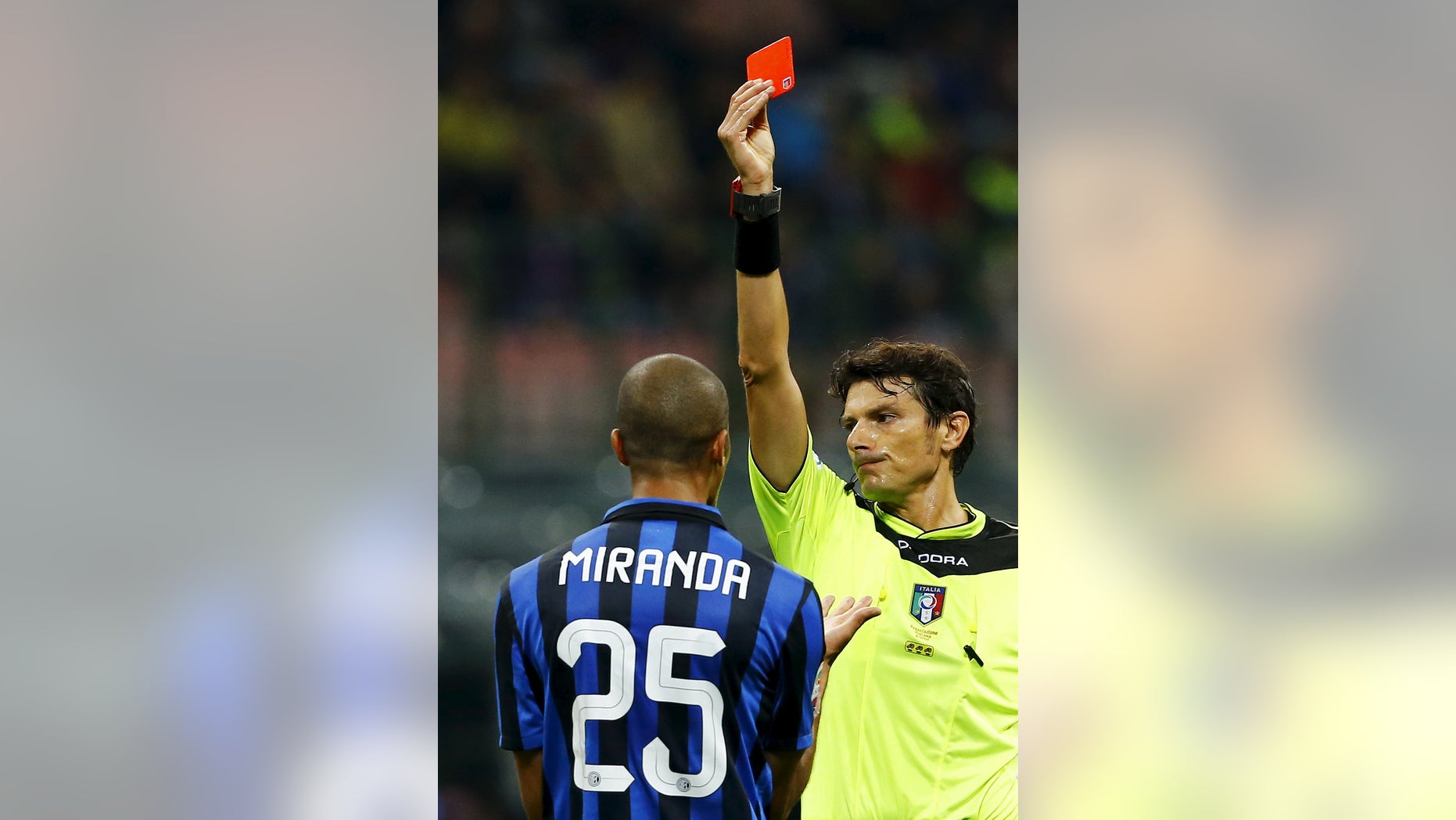 Referee shows a player a red card. (Reuters)
