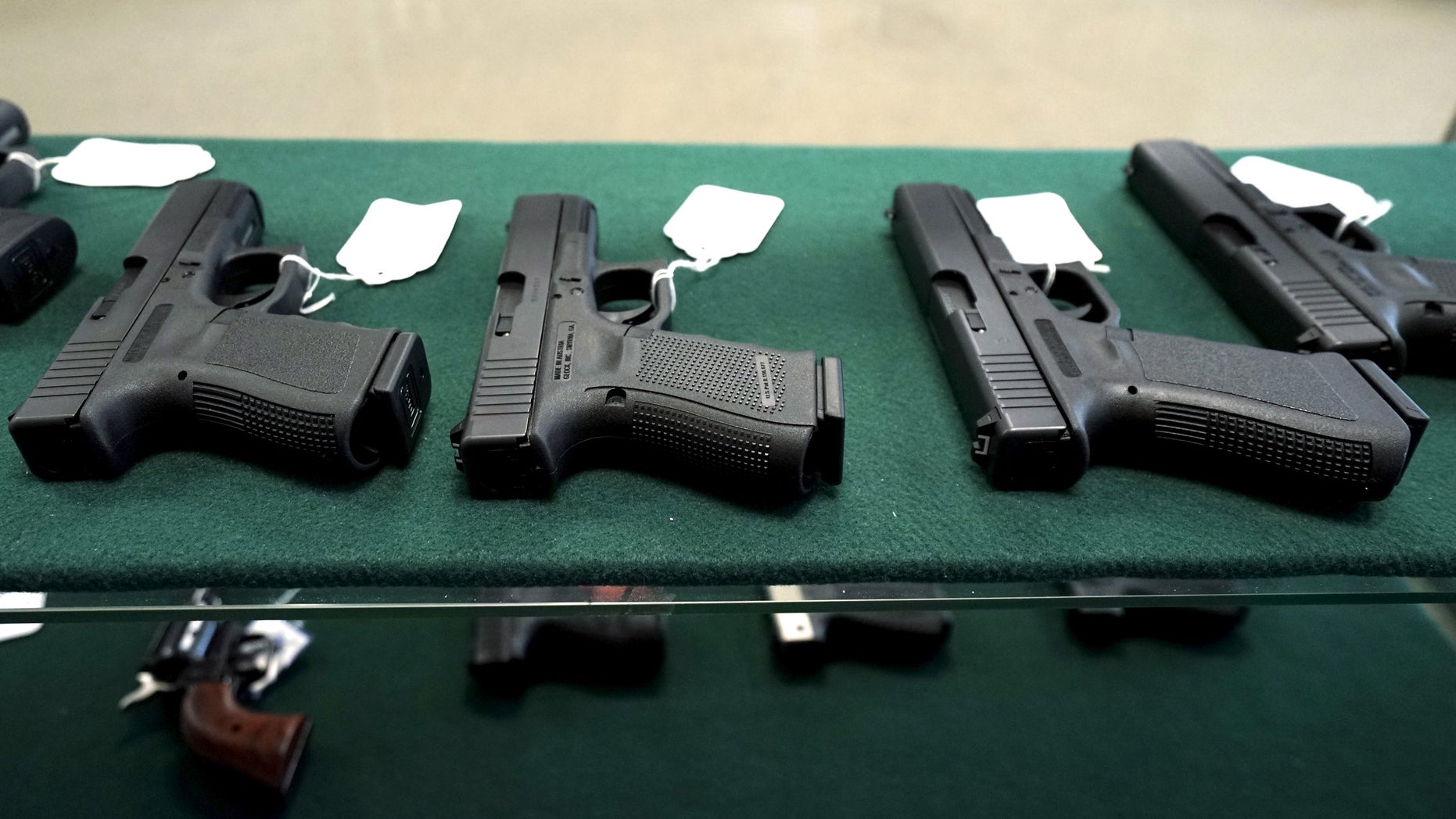 A selection of Glock pistols are on sale at the Pony Express Firearms shop in Colorado. (Reuters)