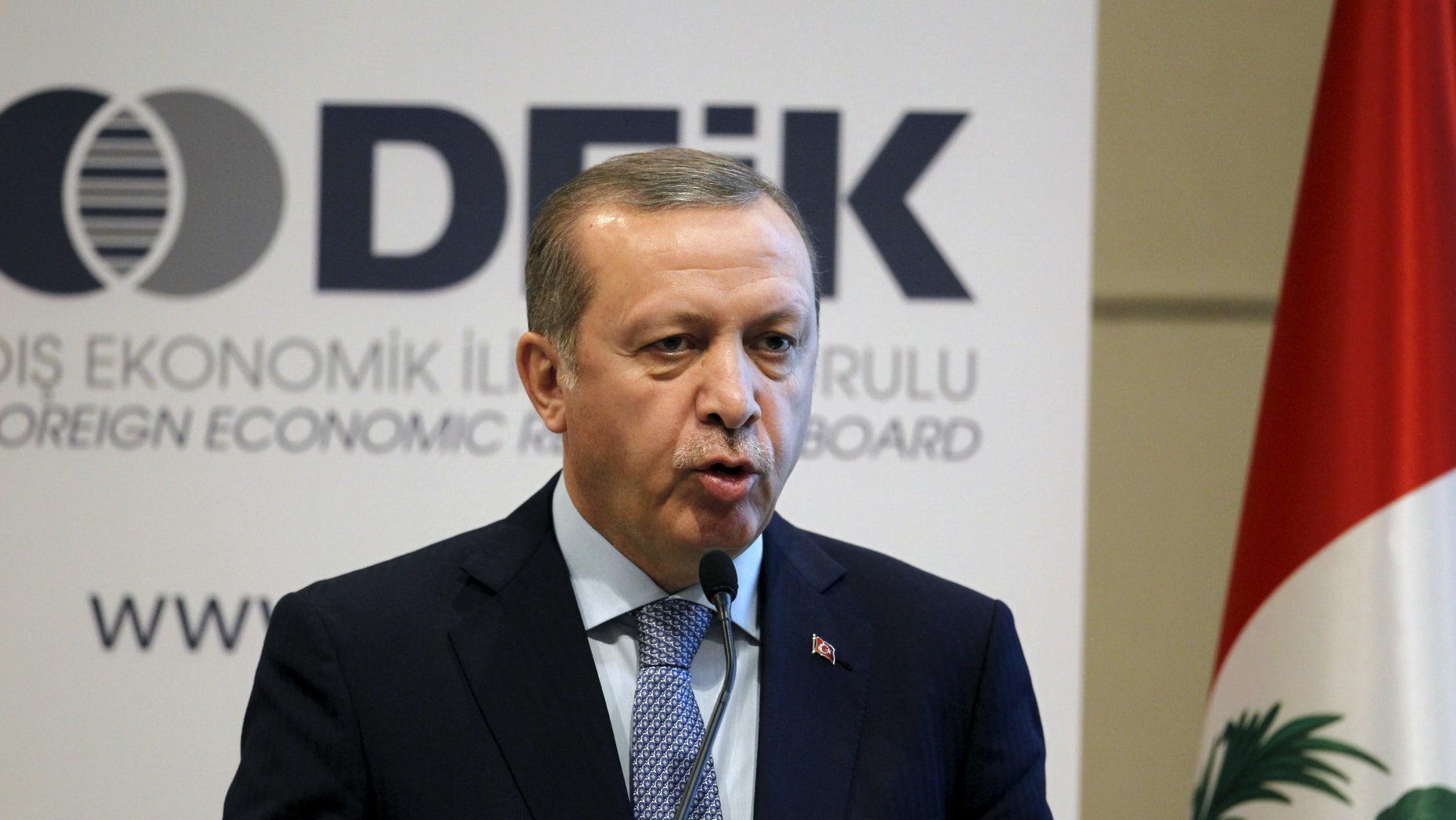 Feb. 3, 2016: Turkish President Tayyip Erdogan talks at a business forum during a visit in Lima, Peru.(Reuters)