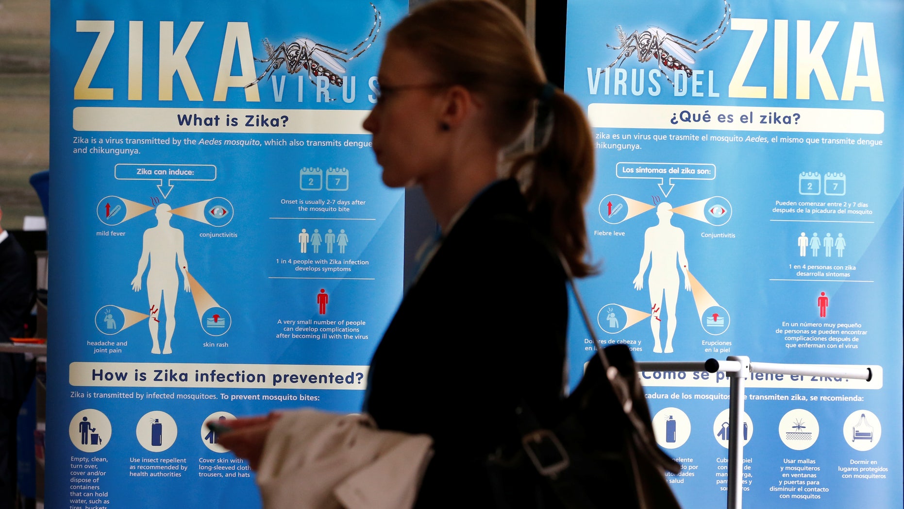 Material to prevent Zika infection by mosquitoes are displayed at the 69th World Health Assembly at the United Nations European headquarters in Geneva, Switzerland, May 23, 2016. REUTERS/Denis Balibouse - RTX2ECWZ