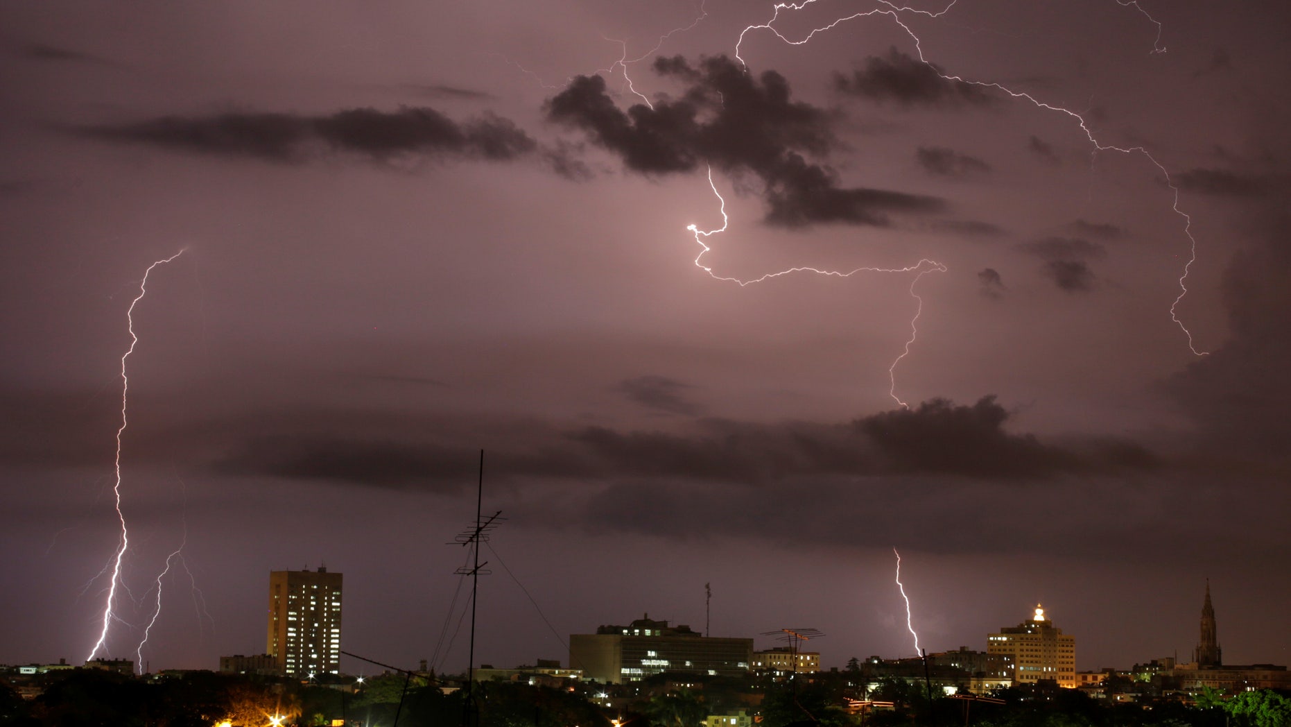 Lightning flashes during a thunderstorm over Havana, Cuba June 21, 2016.