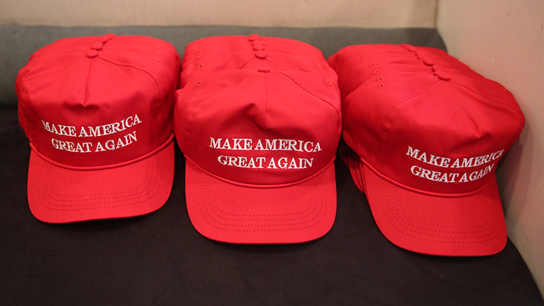 Republican presidential nominee Donald Trump "Make America Great Again" hats are pictured during a meeting with Trump's Hispanic Advisory Council at Trump Tower in the Manhattan borough of New York, U.S., August 20, 2016. REUTERS/Carlo Allegri - S1BETWOLUOAB