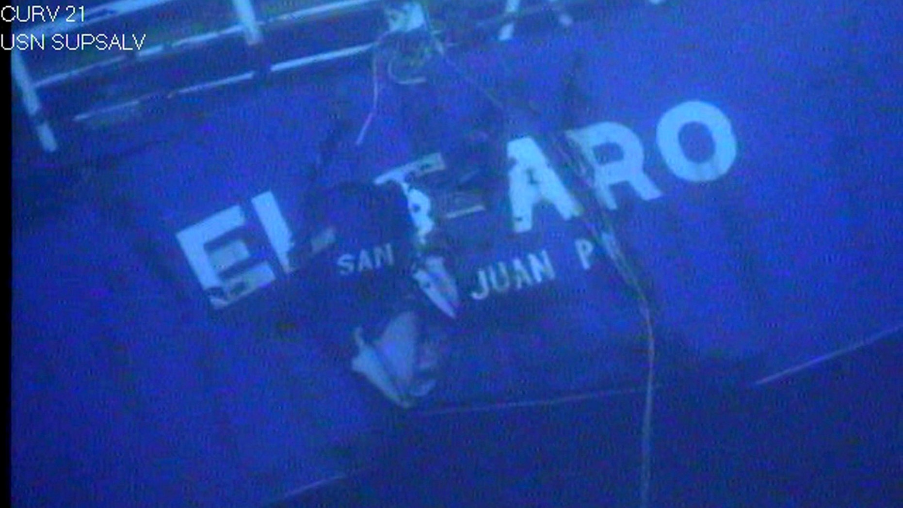 The stern of the El Faro is shown on the ocean floor taken from an underwater video camera on November 1, 2015. (Courtesy National Transportation Safety Board/Handout)