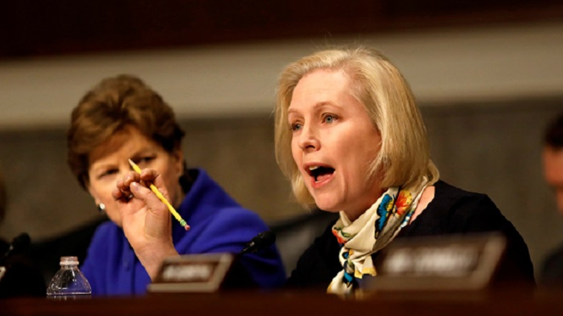 FILE -- Senator Kristen Gillibrand (D-NY) asks a question during a Senate Armed Services Committee hearing on the Marines United Facebook page on Capitol Hill in Washington, D.C., U.S. March 14, 2017.