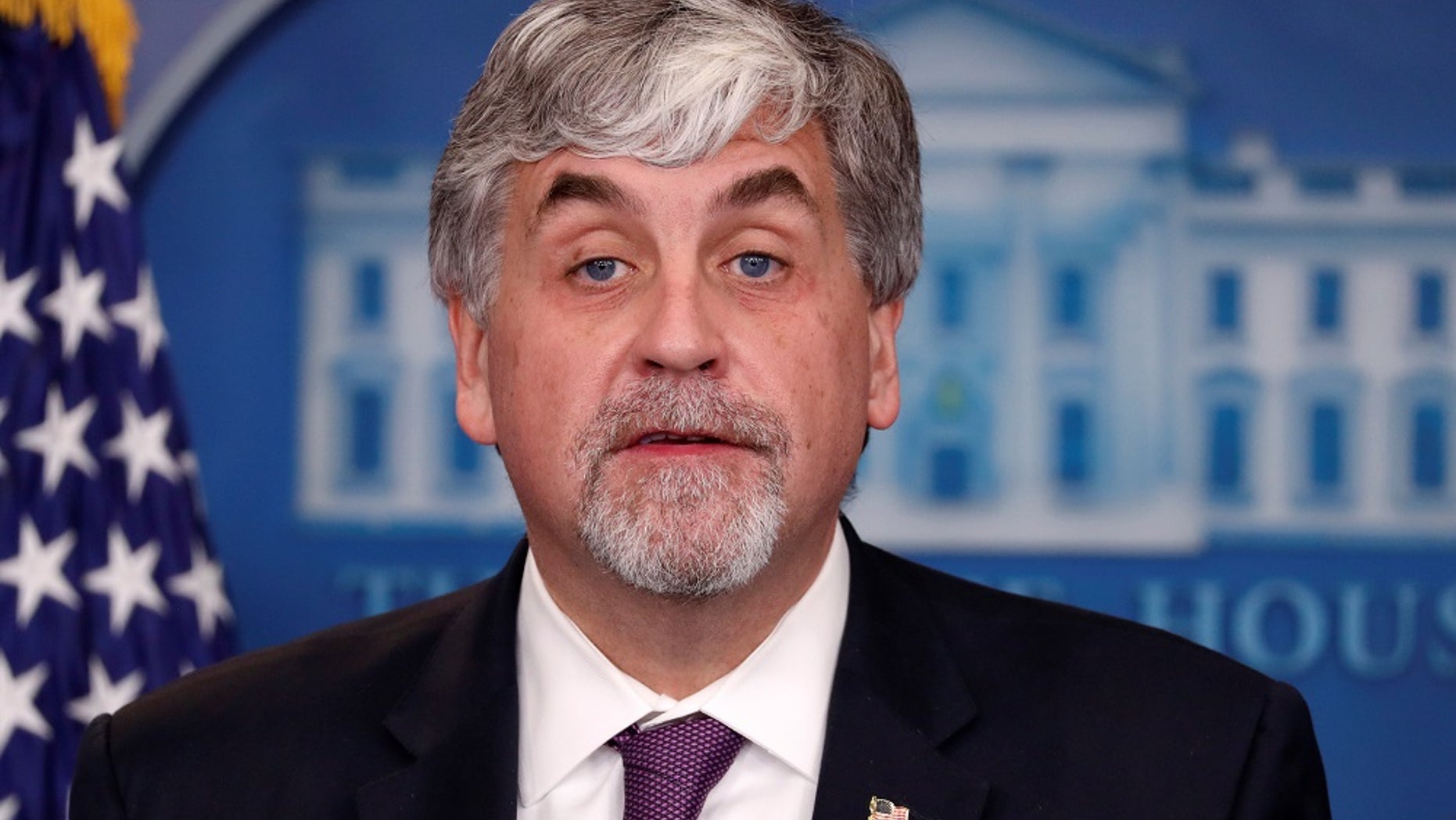 In this November 30, 2017 photo, Eric Hargan, thhe U.S. acting Secretary of Health and Human Services (HSS), addresses reporters during a news briefing at the White House.