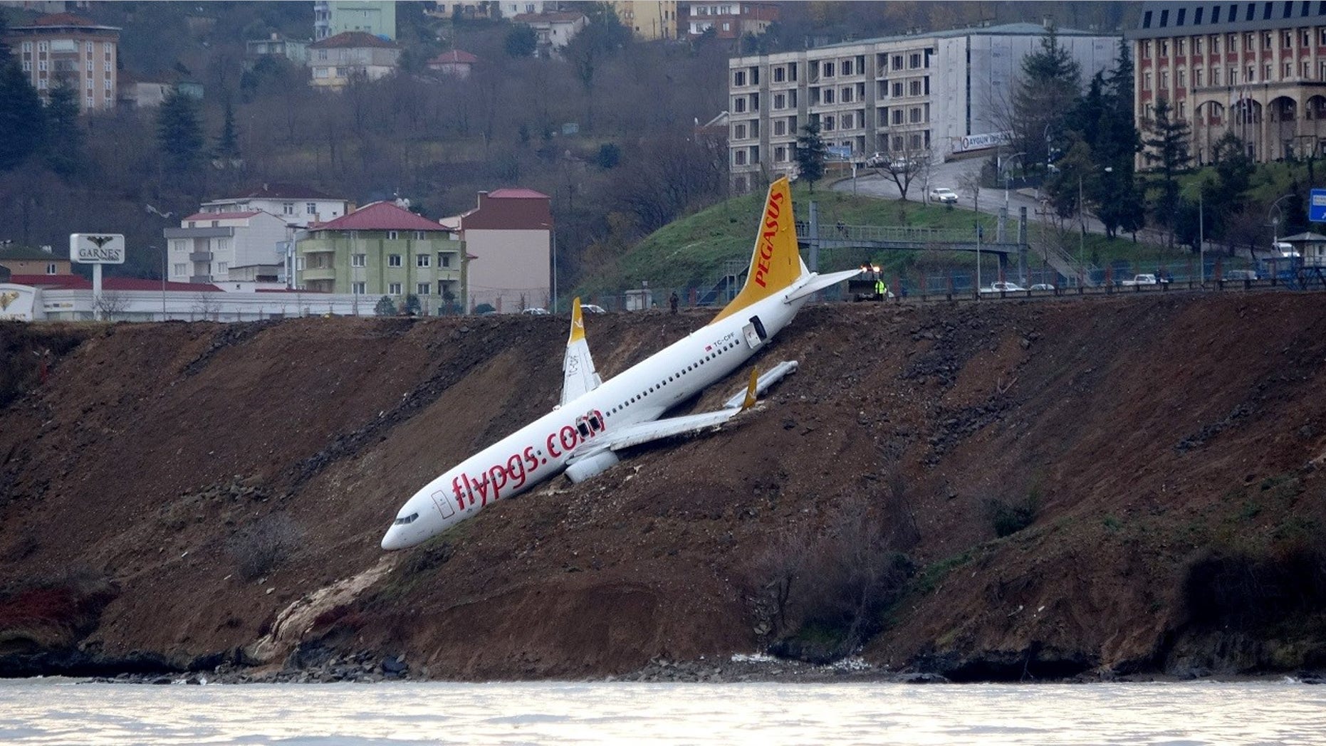 A Pegasus Airlines passenger plane skidded off the runway at Trabzon airport near the Black Sea.