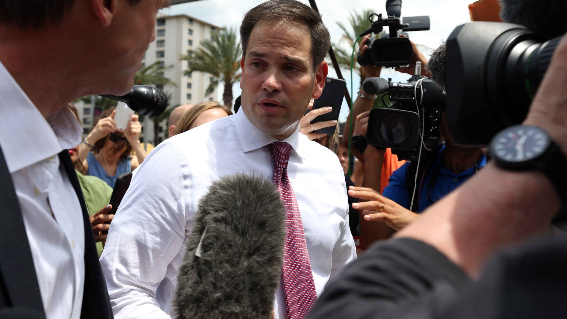 Sen. Rubio after paying his respects to the victims of the Pulse nightclub shooting, June 16, 2016.