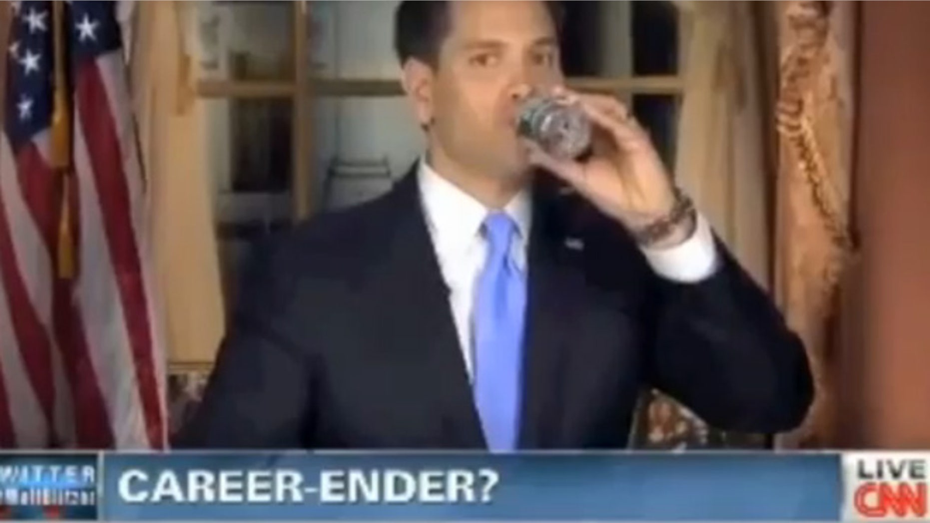Shown here is a screen grab from CNN on Feb. 13, 2013, teasing a segment on Sen. Marco Rubio.
