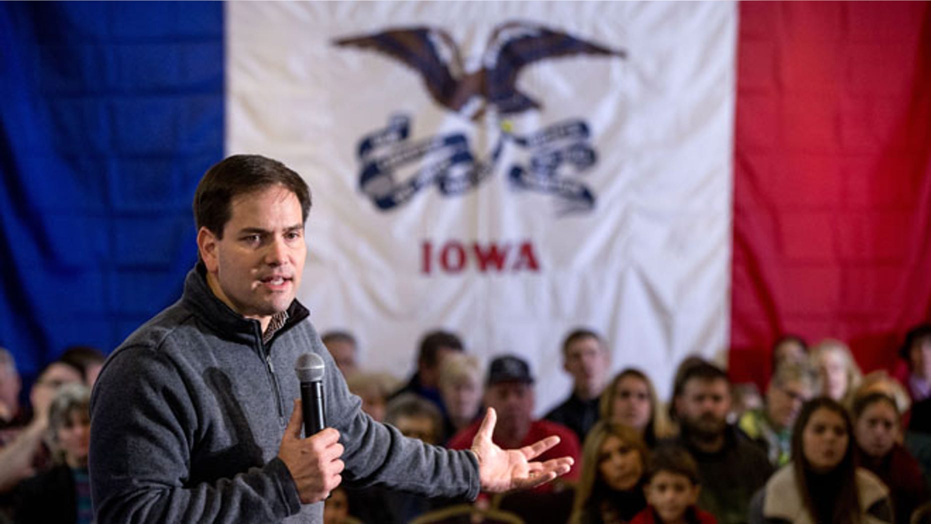 Republican presidential candidate, Sen. Marco Rubio, R-Fla. speaks at Rastrelli's Tuscany Special Events Center in Clinton, Iowa, Tuesday, Dec. 29, 2015. (AP Photo/Andrew Harnik)