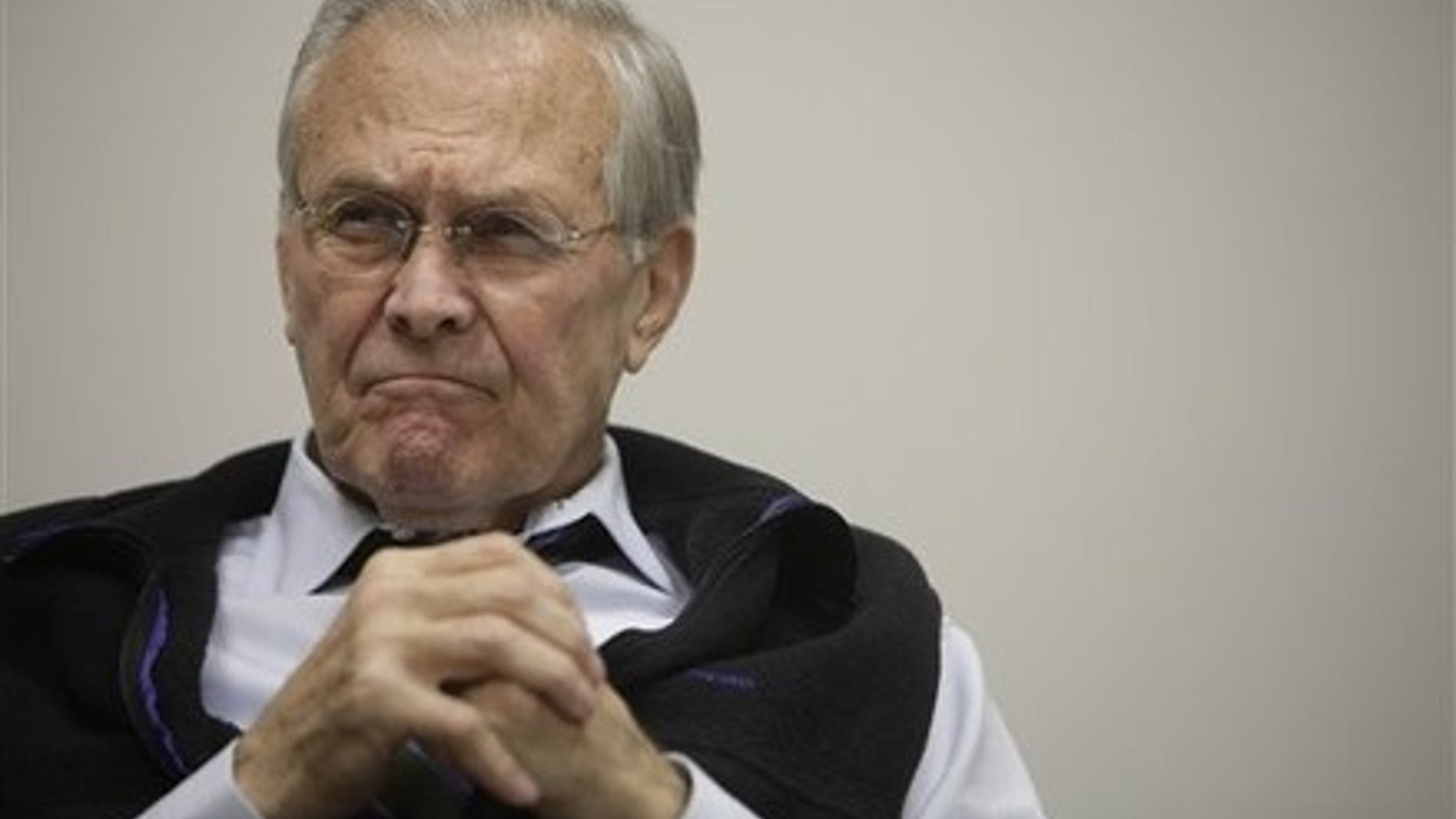 Thursday: Former Defense Secretary Donald H. Rumsfeld is interviewed at his office in Washington.