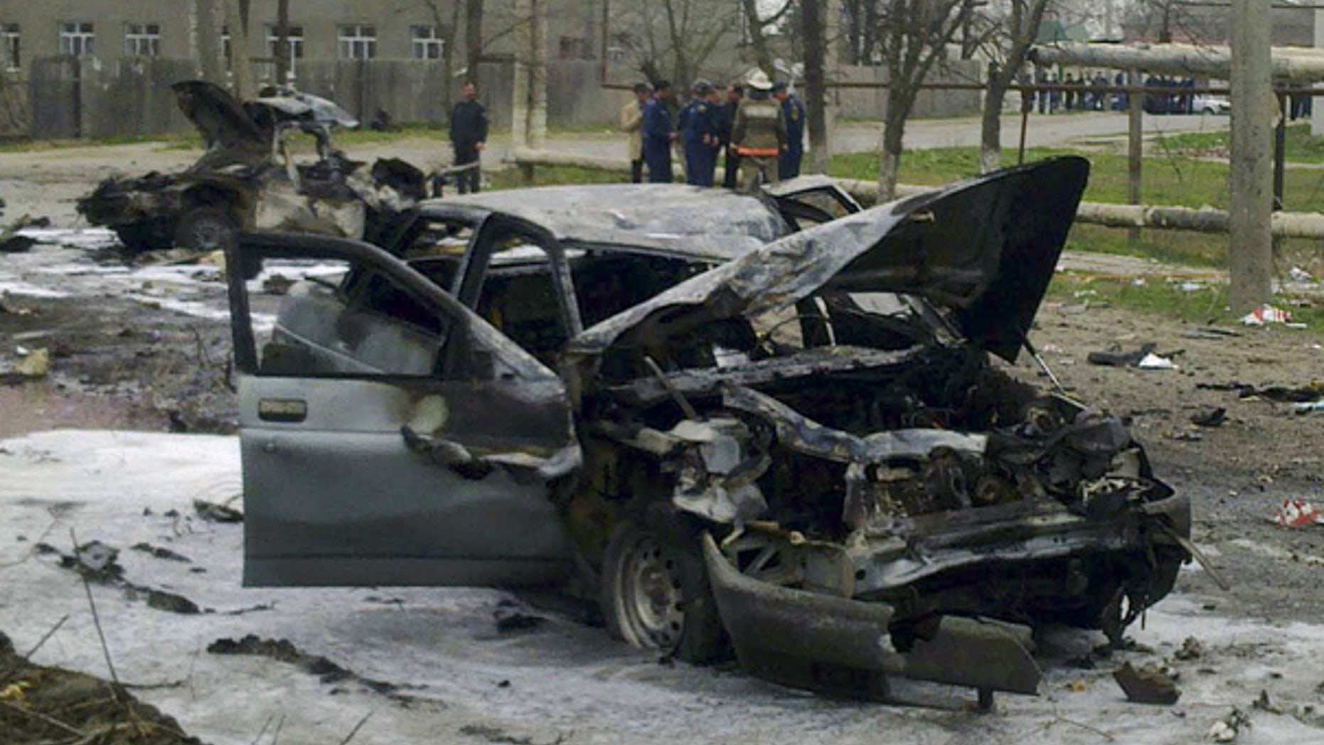 Mar. 31: Destroyed cars are seen after a homicide blast in Kizlyar, southern Russia.