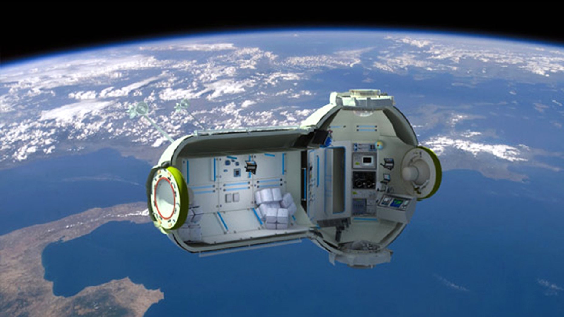 A cross-section of the planned Commercial Space Station, as envisioned by Russian companies Orbital Technologies and RSC Energia.
