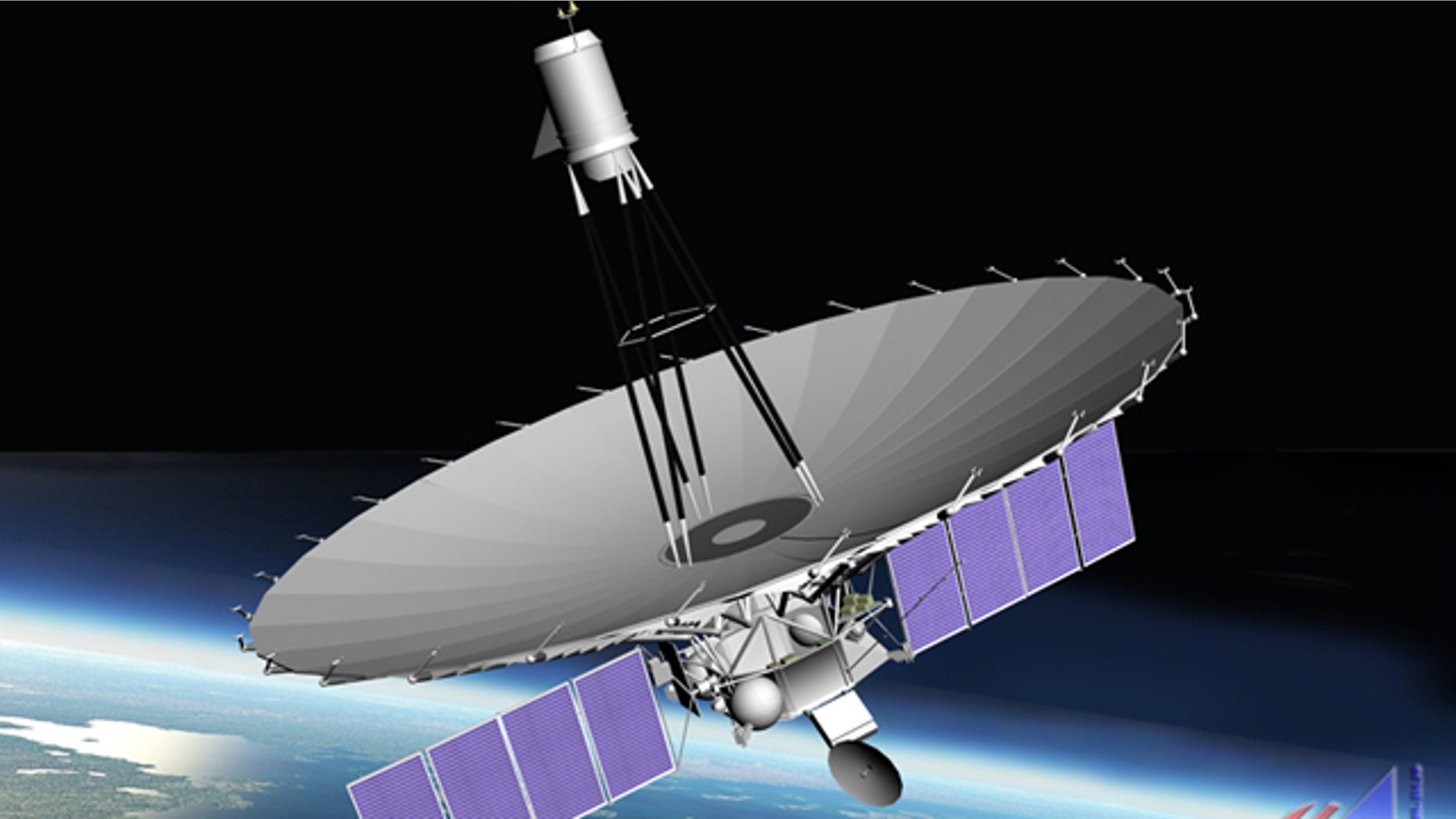An artist's depiction of Russia's huge Spektr-R radio astronomy satellite in Earth orbit. The satellite launched on July 18, 2011.