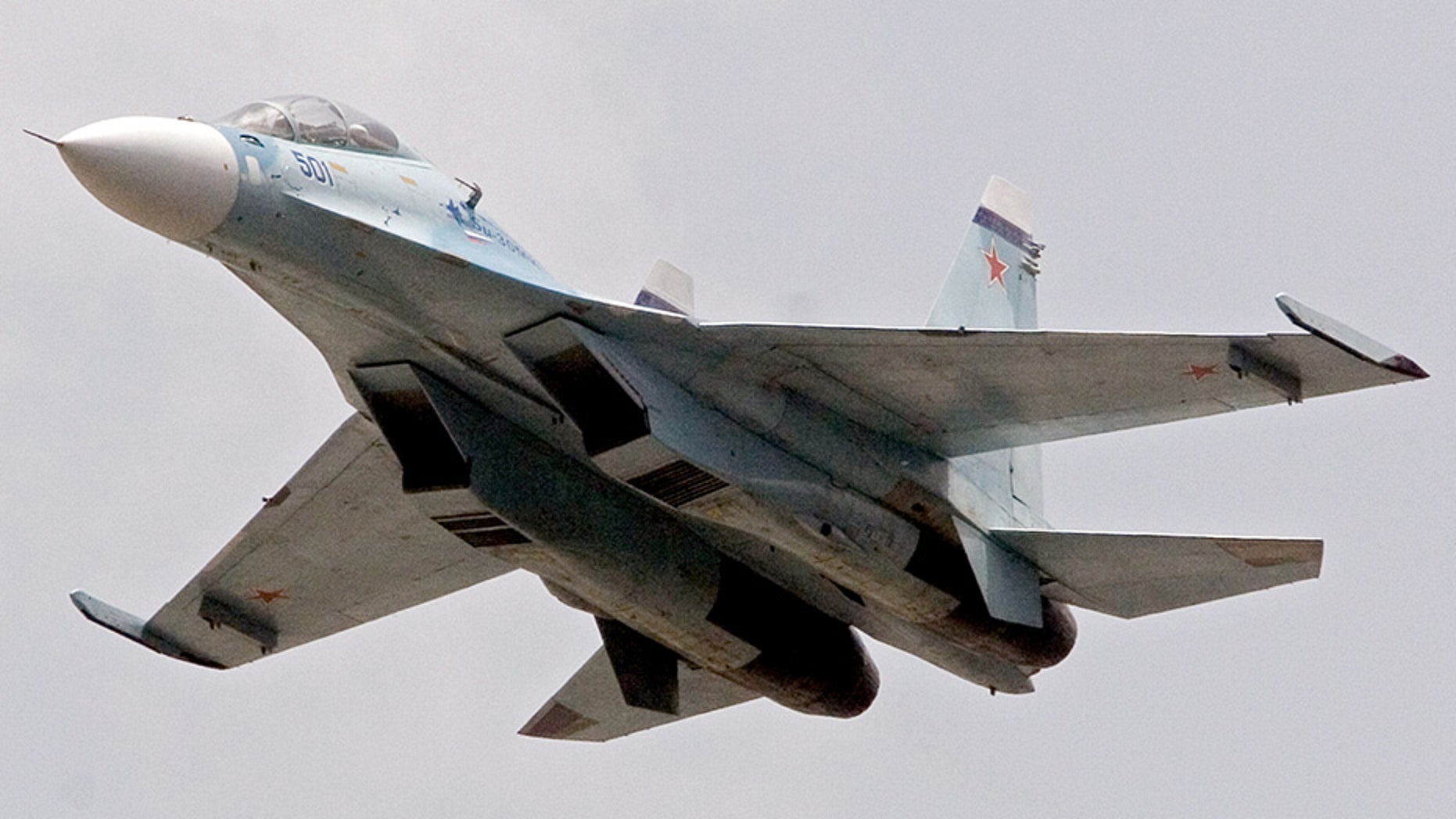 A Russian Sukhoi Su-30 fighter jet, similar to the one above, crashed in Syria Thursday, leaving 2 pilots dead.