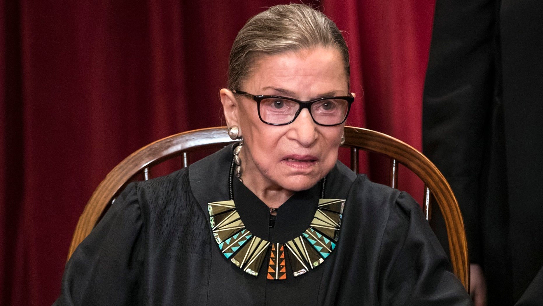 Associate Justice Ruth Bader Ginsburg of the U.S. Supreme Court poses for an official group portrait at the Supreme Court Building in Washington, June 1, 2017.