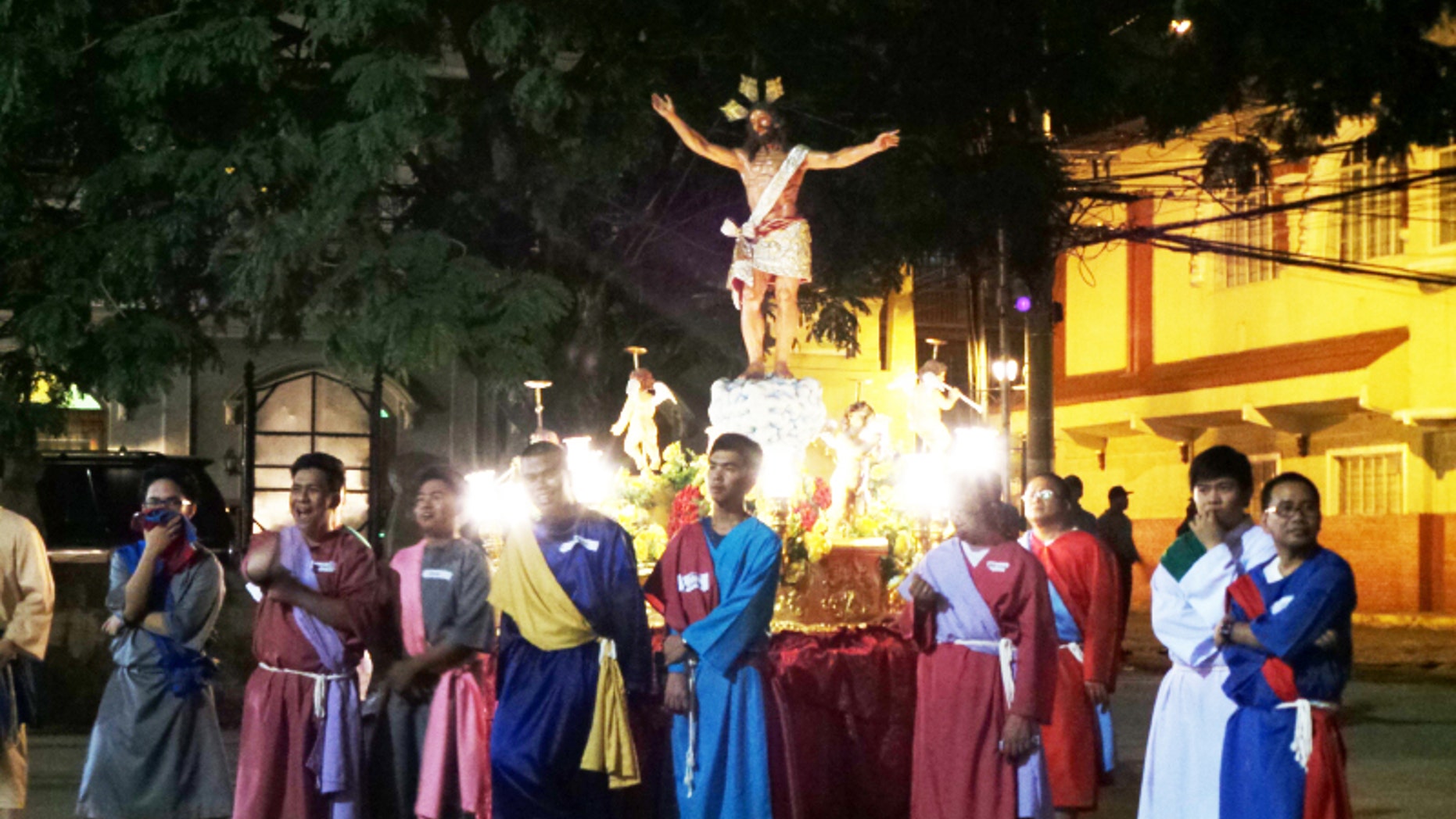 "Salubong" is a Filipino tradition every Easter Sunday where there's a re-enactment of Virgin Mary meeting her son Jesus.