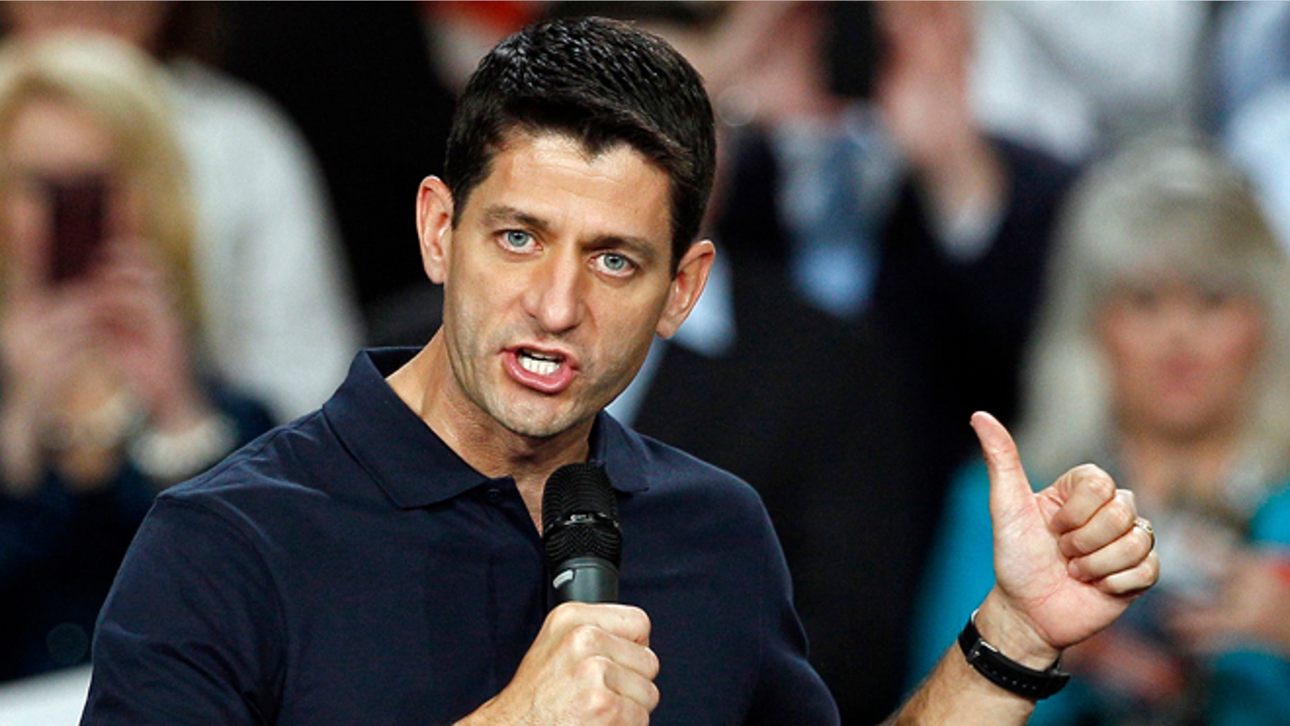 Aug. 22, 2012: Republican vice presidential candidate Rep. Paul Ryan, R-Wis., speaks during a campaign event at SMT, Inc. in Raleigh, N.C.