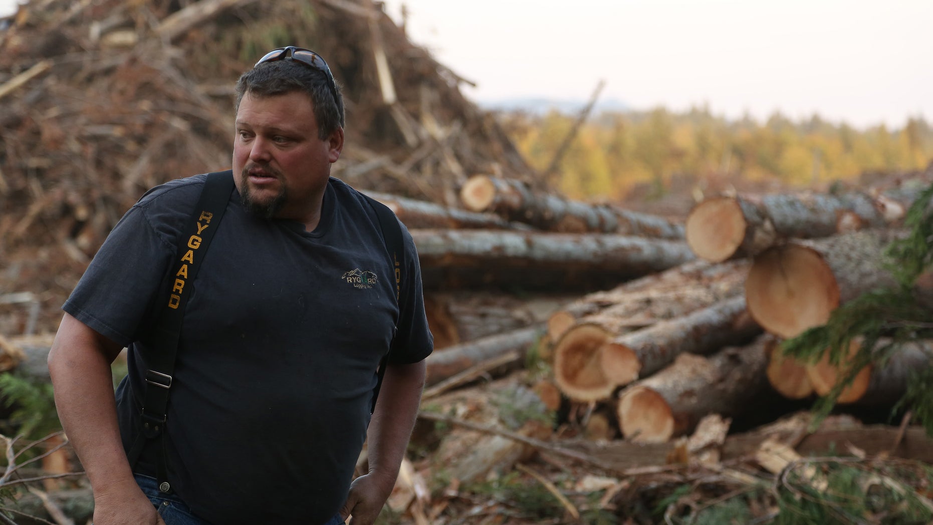 Gabe Rygaard in a still from the History Channels' "Ax Men."