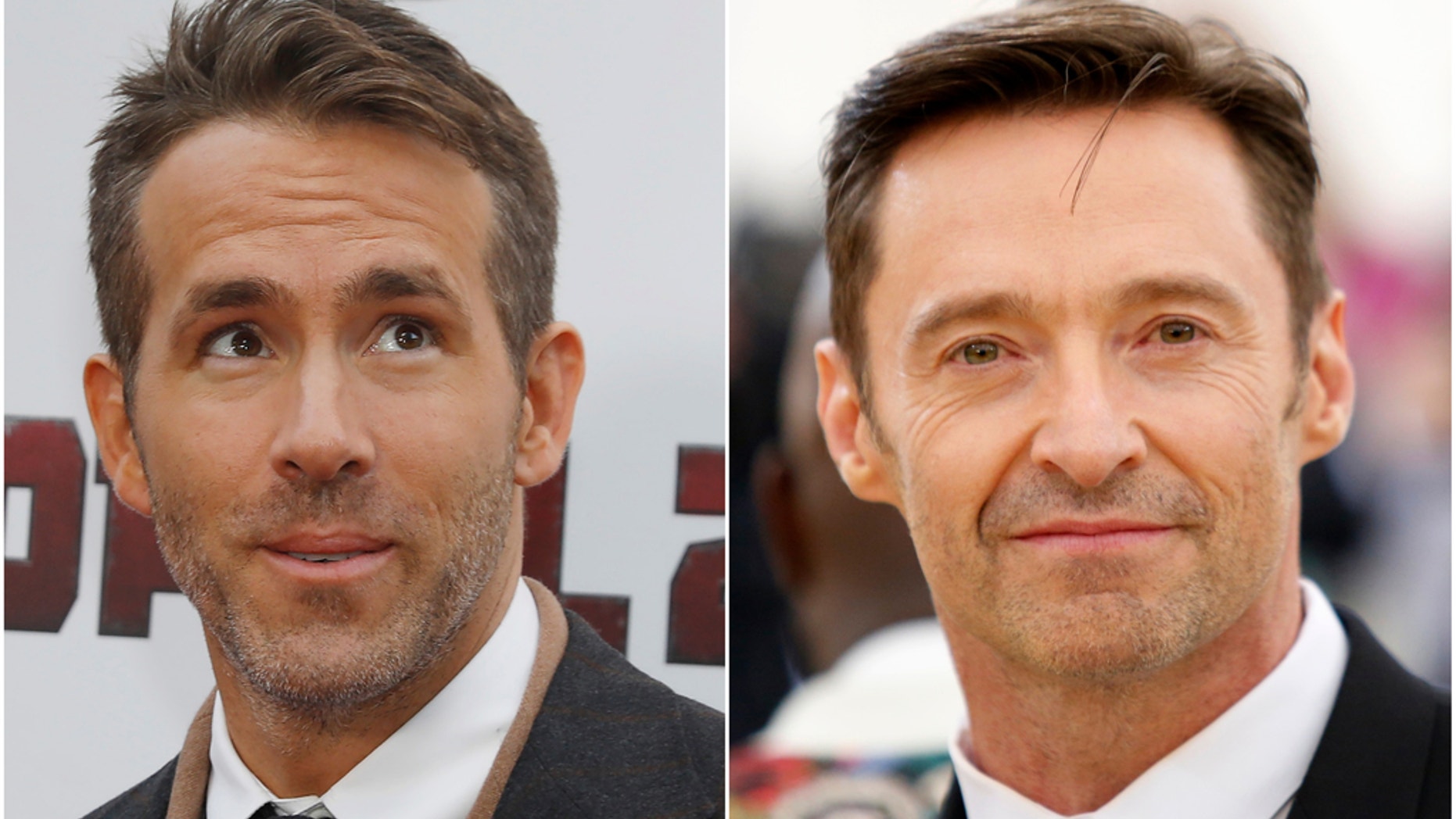 Ryan Reynolds (left) and Hugh Jackman (right) joke about "Deadpool 2," and a future collaboration in May 2018.