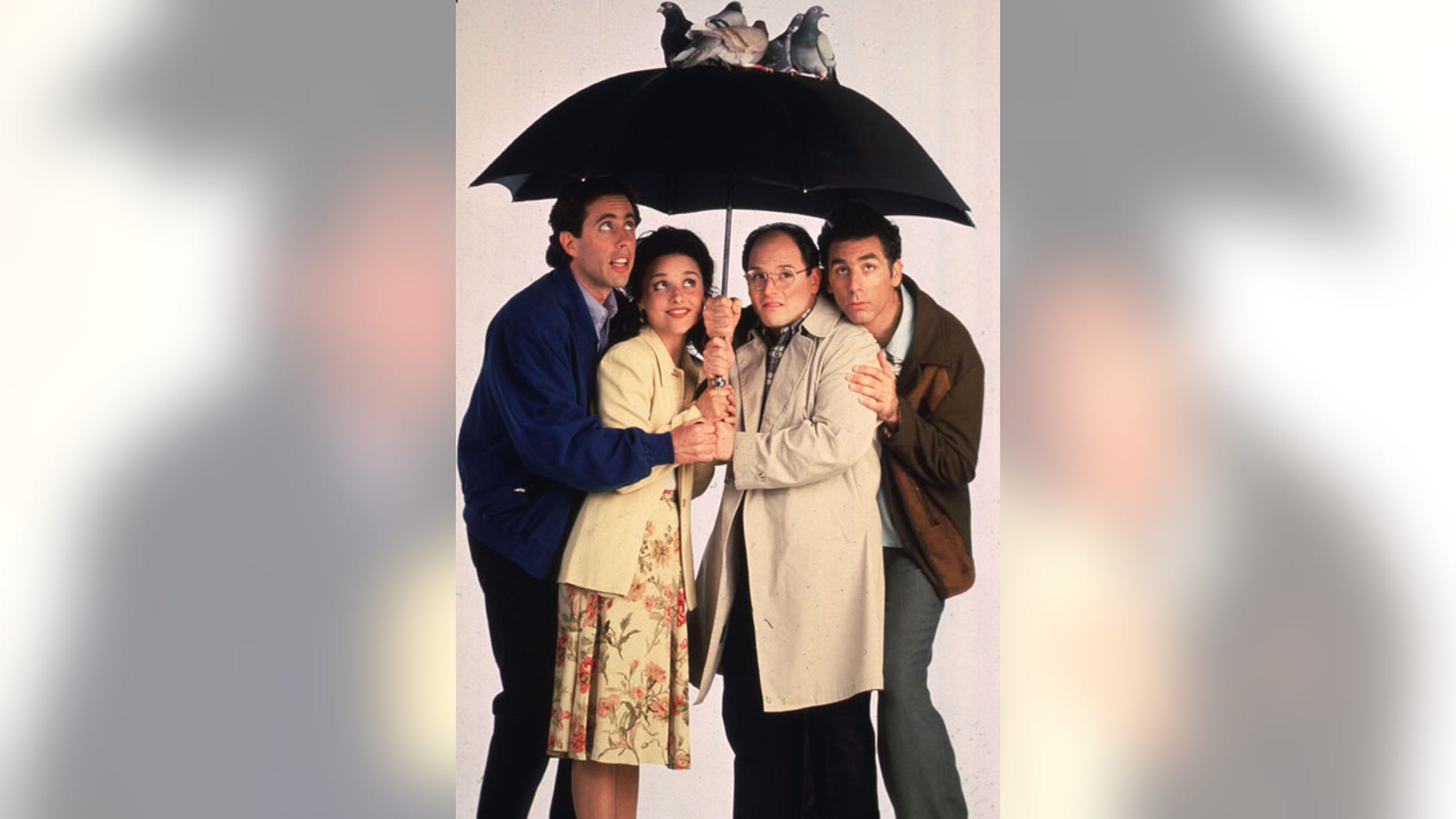 The stars of the television series "Seinfeld" are shown in this undated publicity photograph. Shown (L-R): Jerry Seinfeld, Julia Louis Dreyfuss, Jason Alexander and Michael Richards. "Seinfeld" will end its successful run on the NBC network in a series finale May 14.FSP/SV - RTRDU81