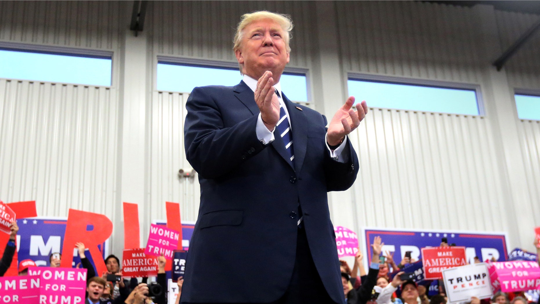 Republican presidential nominee Donald Trump appears at a campaign event in Lisbon, Maine Oct. 28, 2016.